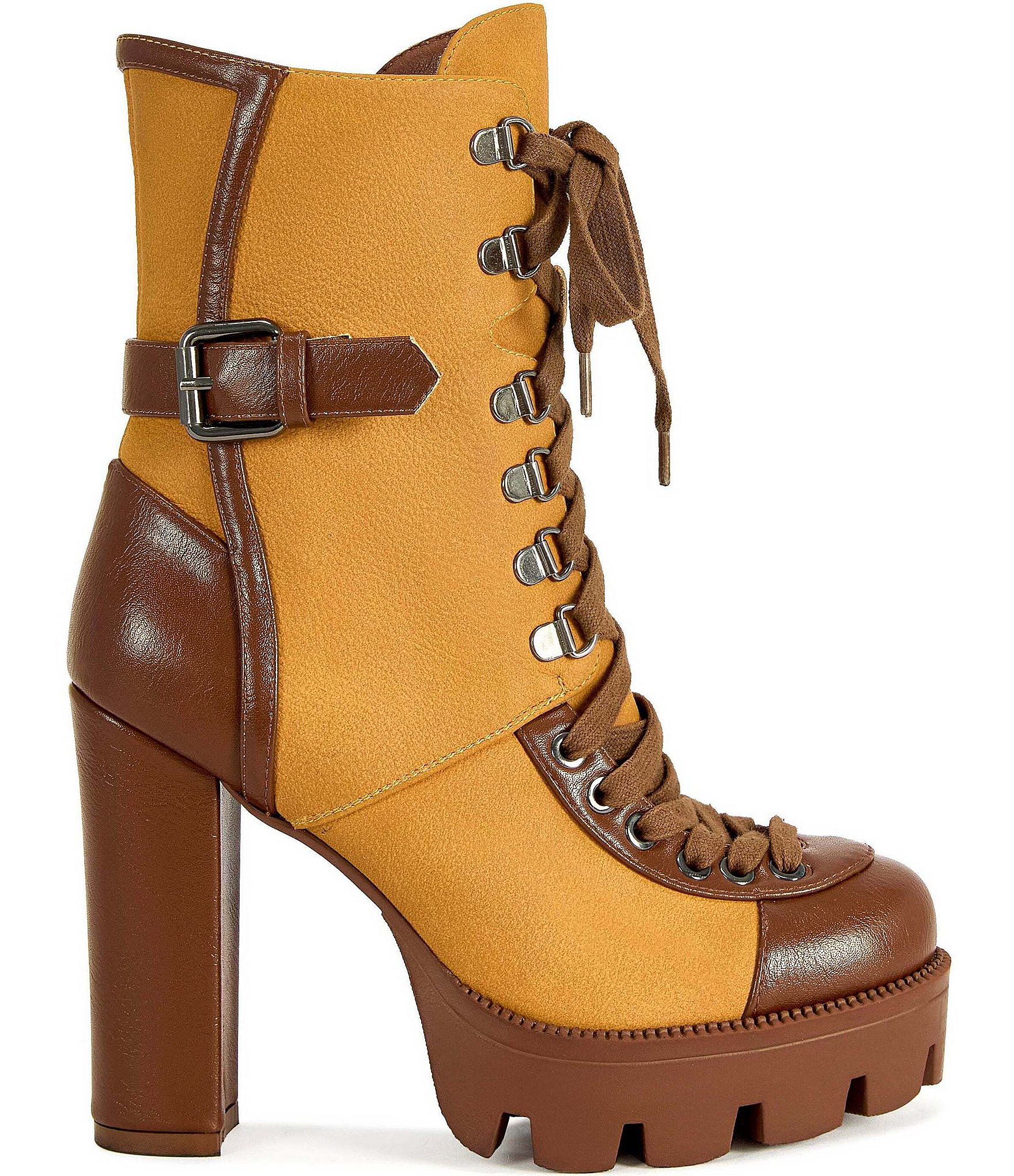Azalea Wang Barrington Lace Up Block Heel Lug Platform Booties
