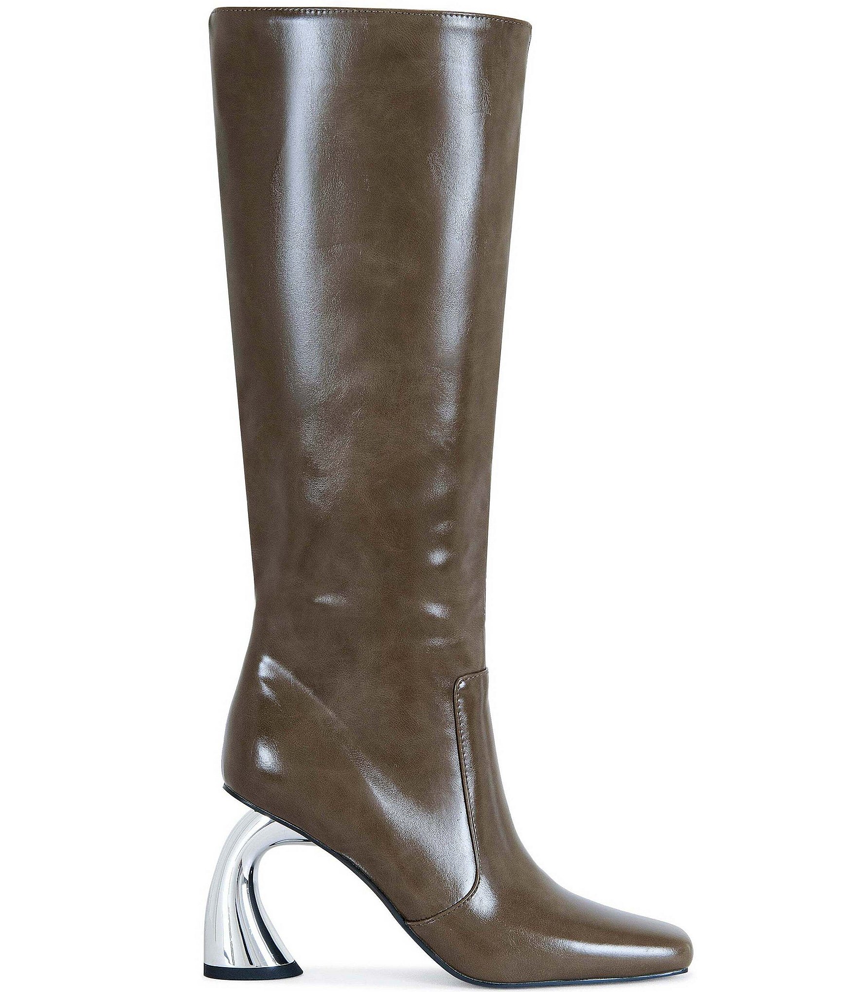 Azalea Wang Behram Curved Metallic Heel Tall Boots