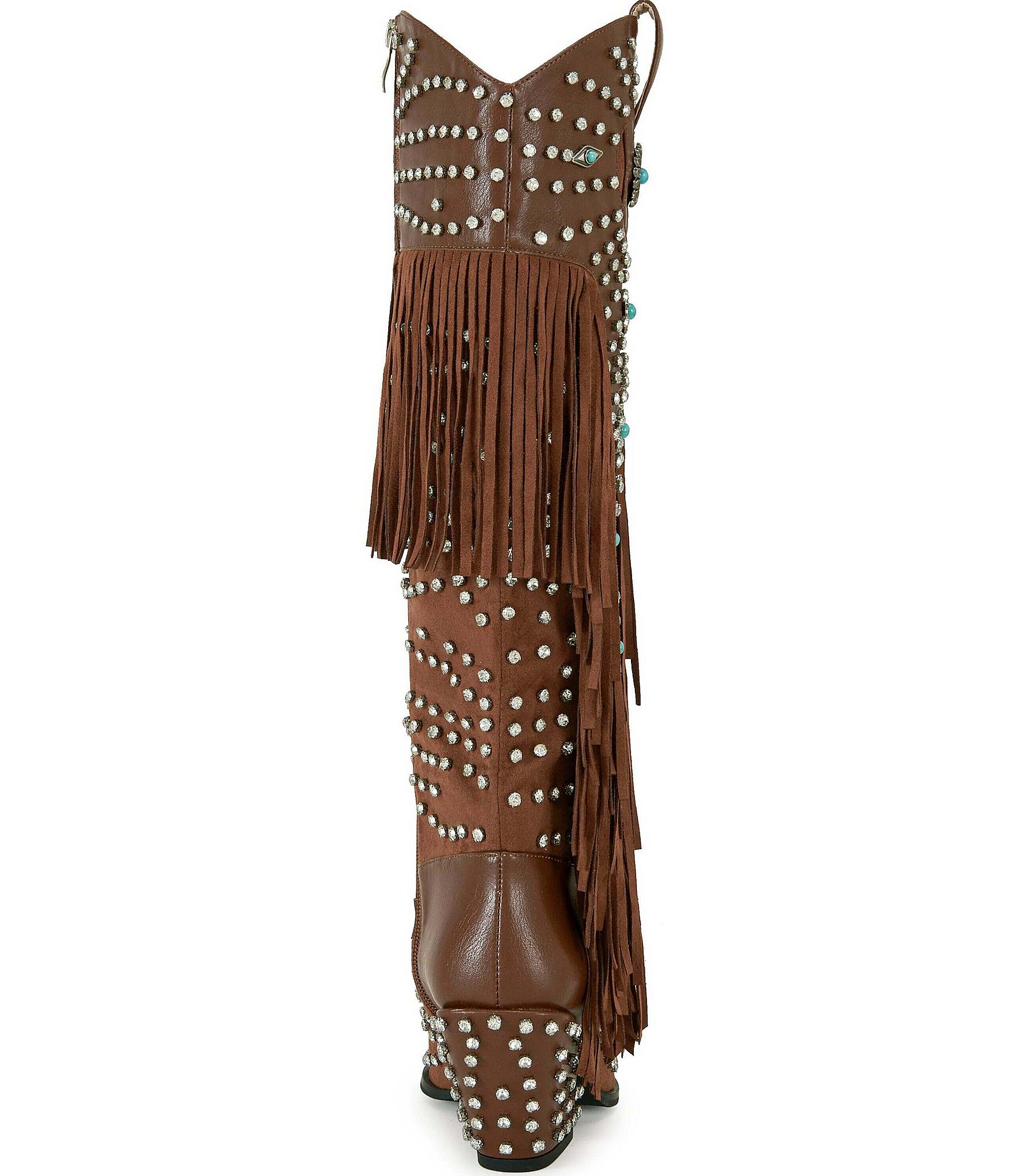 Azalea Wang Bennett Studded Fringe Tall Western Boots