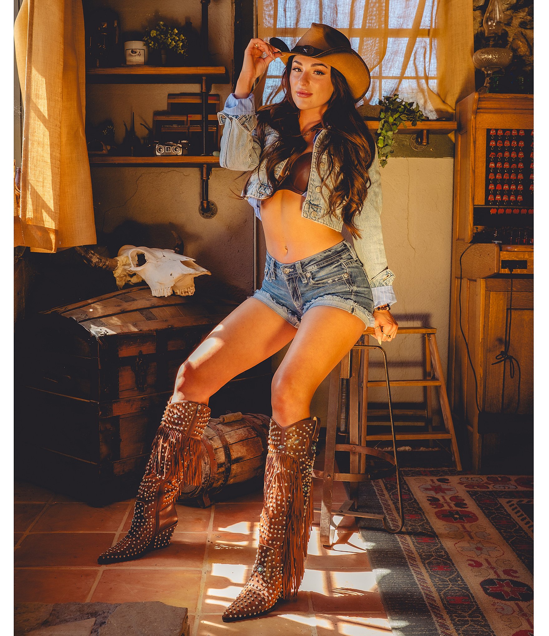 Azalea Wang Bennett Studded Fringe Tall Western Boots