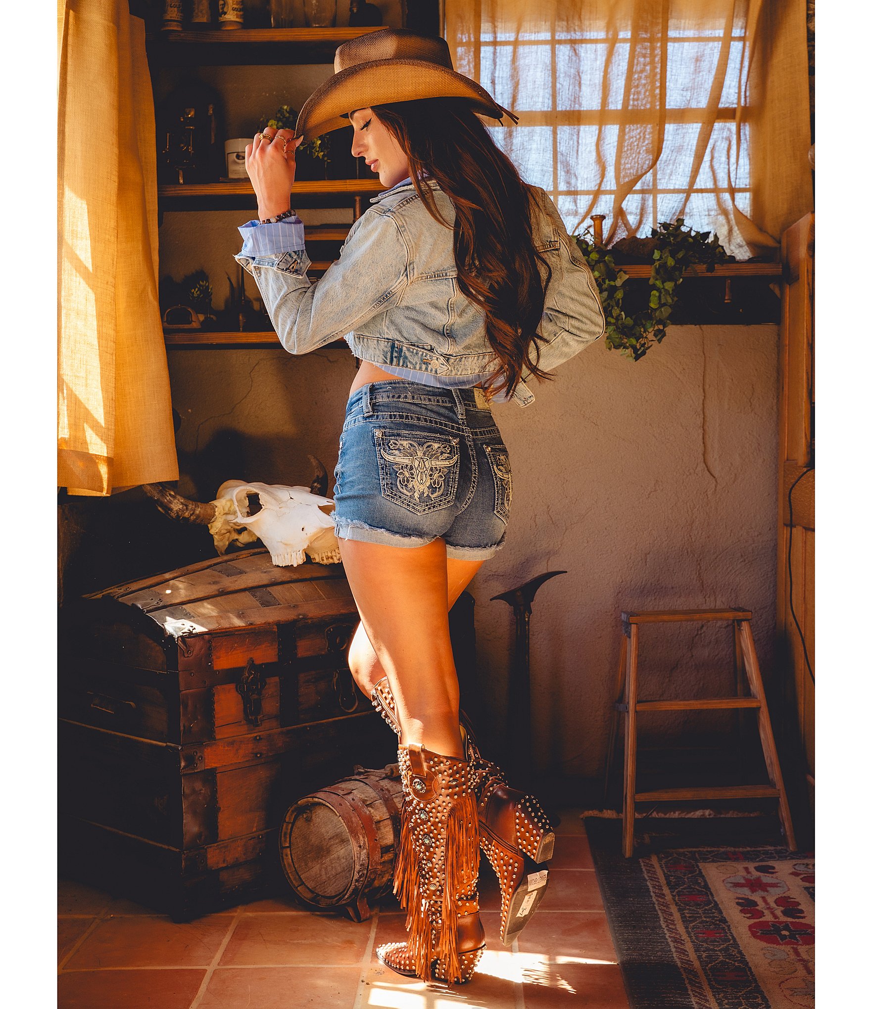 Azalea Wang Bennett Studded Fringe Tall Western Boots
