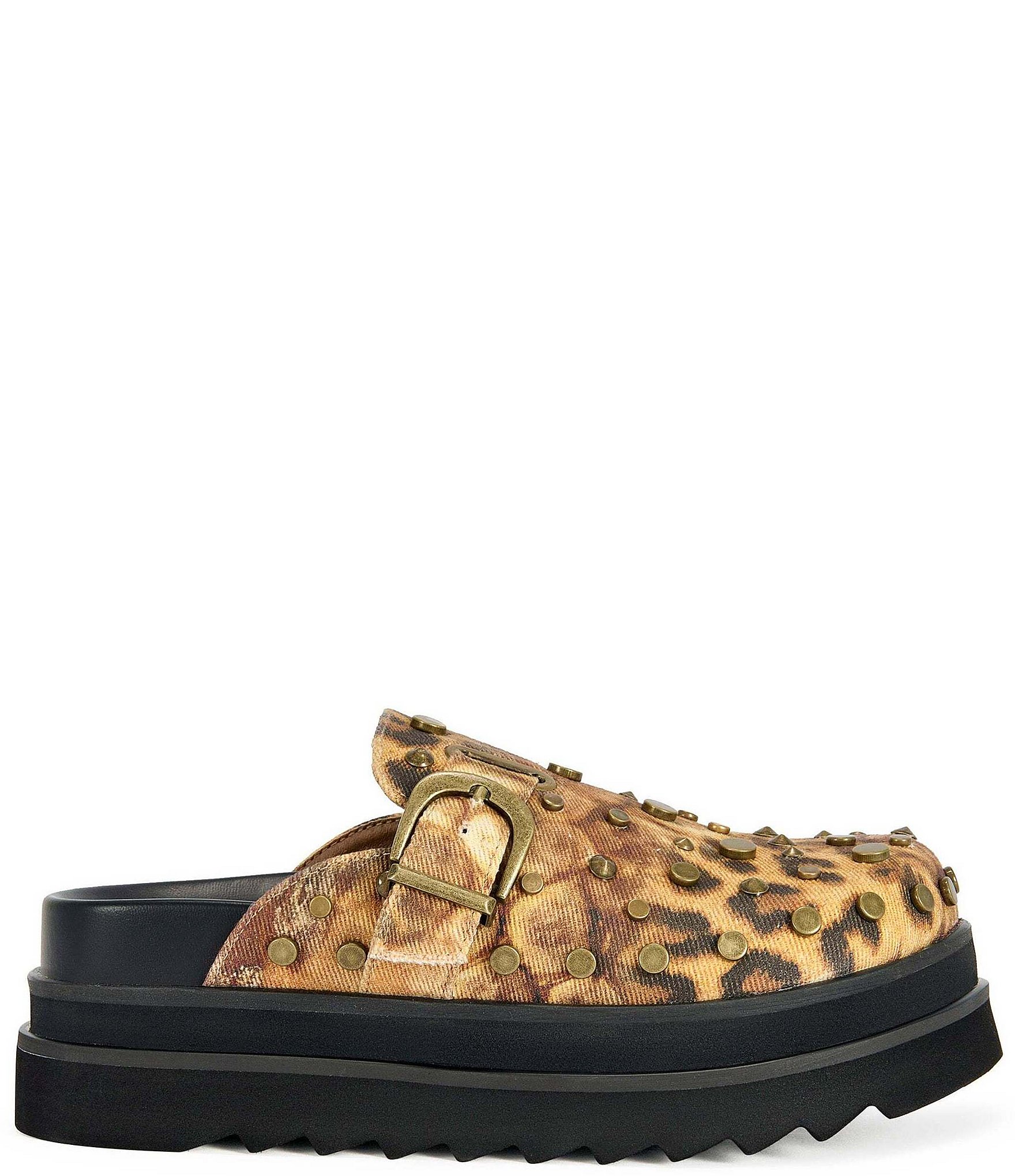 Azalea Wang Billie Leopard Print Studded Platform Mules