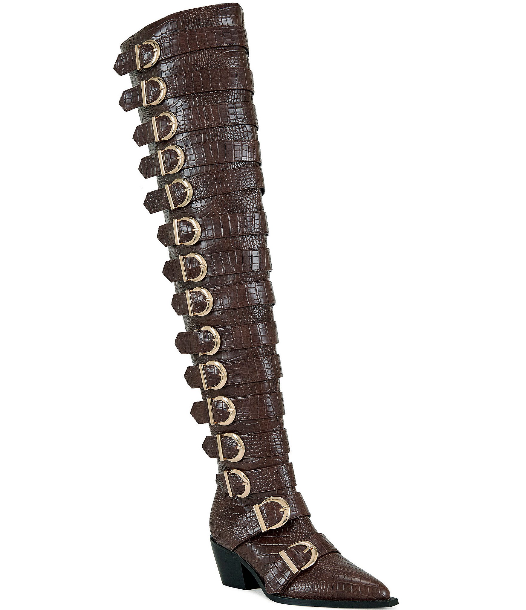 Azalea Wang Braulia Croco Print Multi Belted Over The Knee Western ...