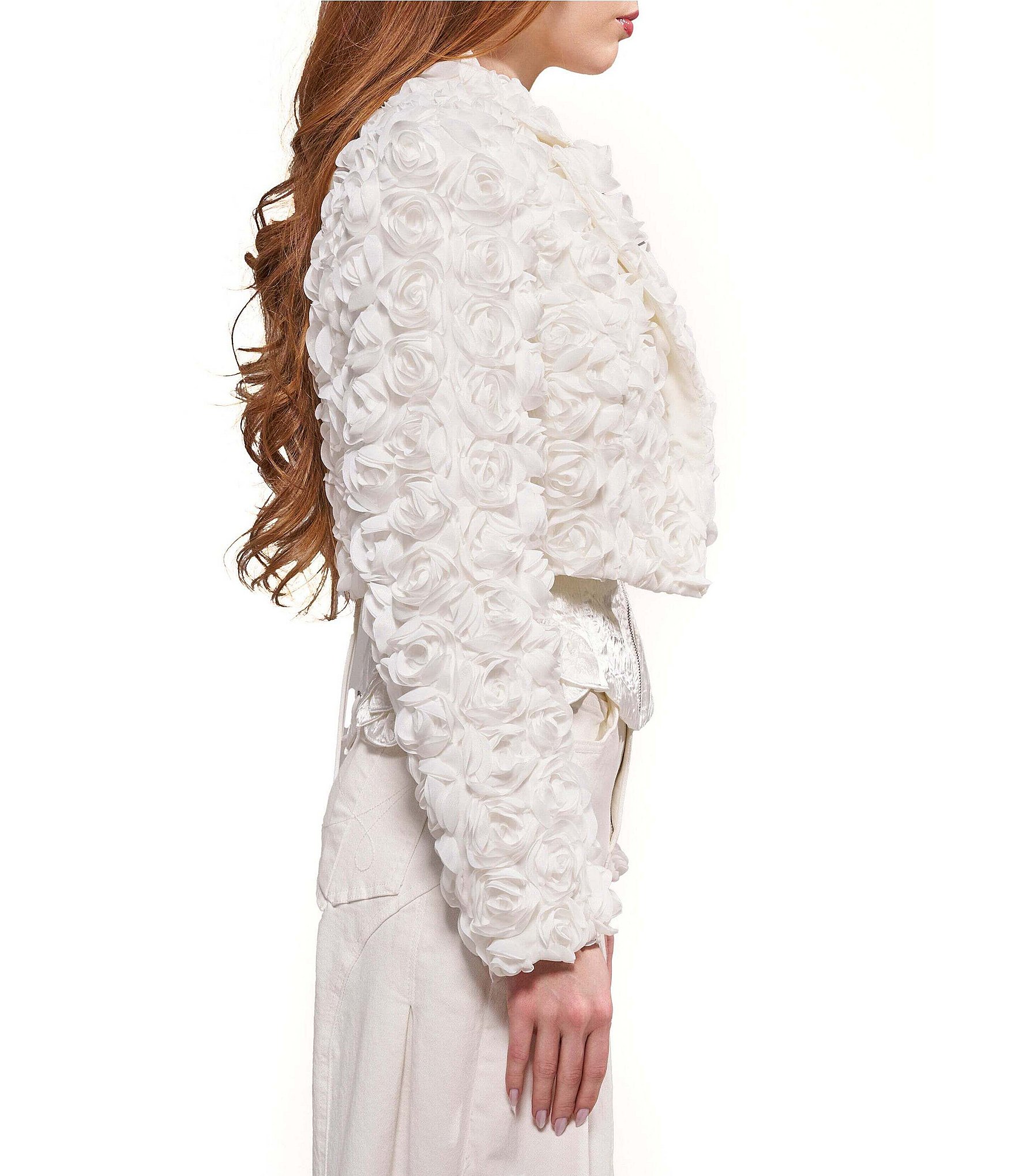 Azalea Wang Briar 3D Rose White Lapel Neck Long Sleeves Open Front Blazer