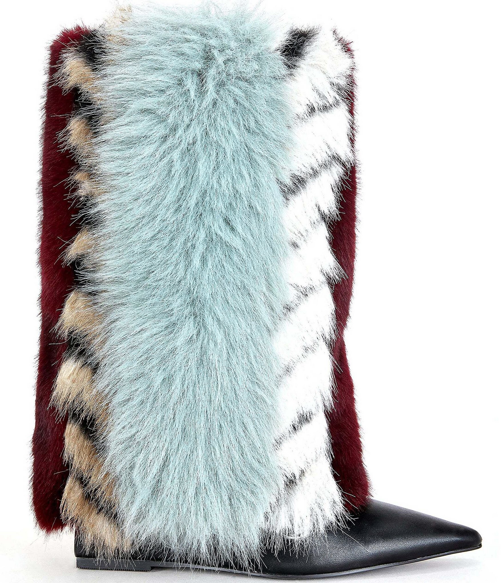 Azalea Wang Briash Faux Fur Pointed Toe Wedge Mid Calf Boots
