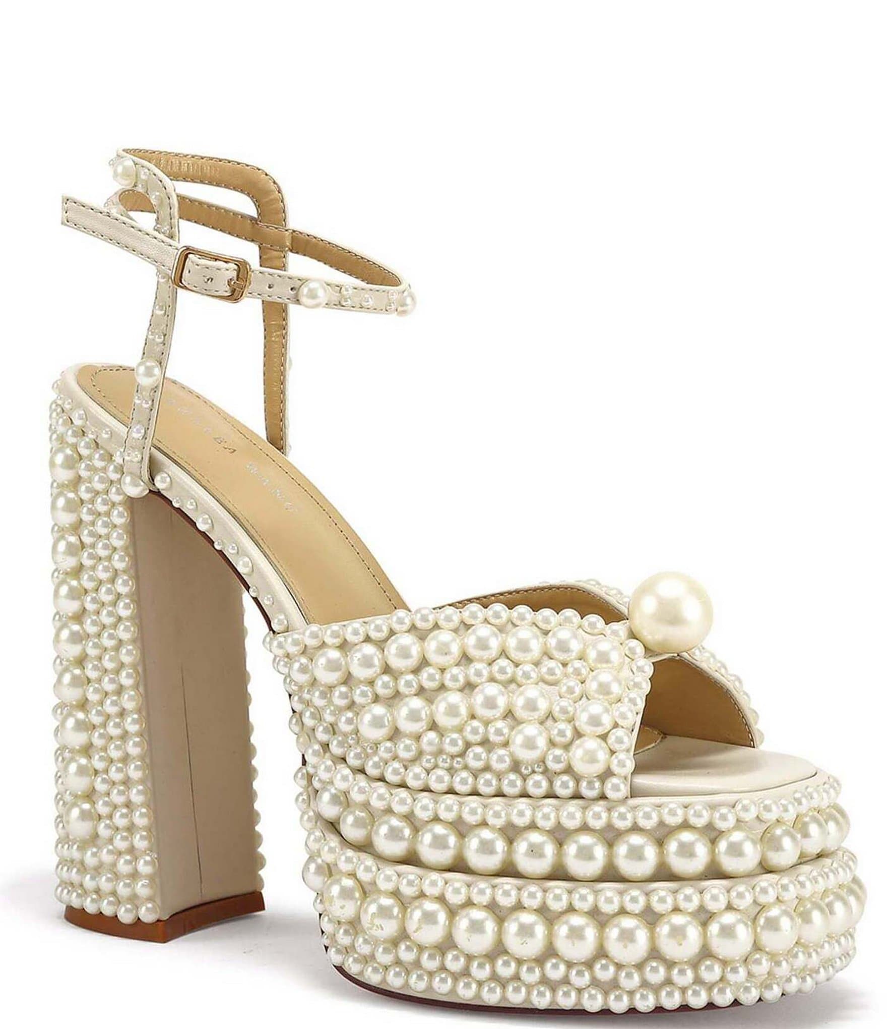 Azalea Wang Brissa Pearl Embellished Ankle Strap Platform Sandals ...