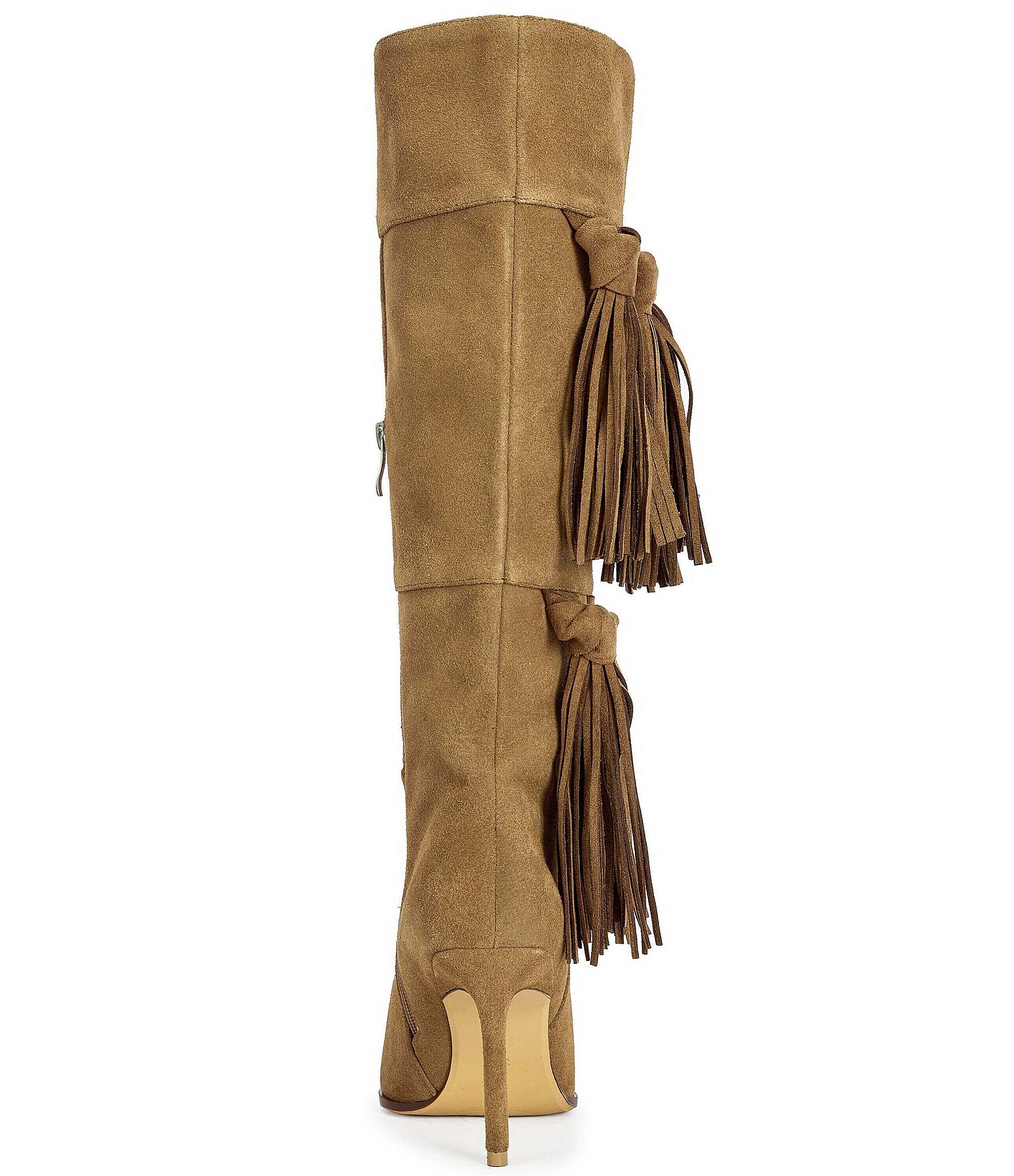 Azalea Wang Cabrera Suede Tassel Fringe Pointed Toe Tall Boots