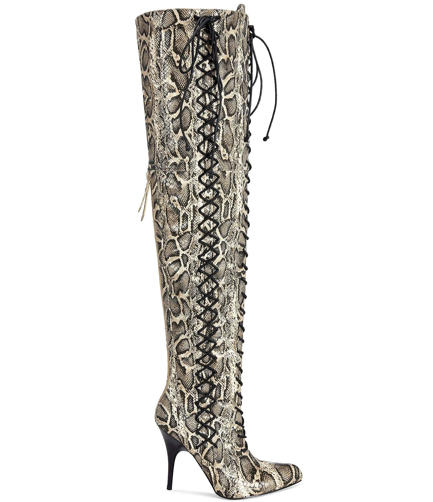 Azalea Wang Calyx Snake Print Laced Over The Knee Boots