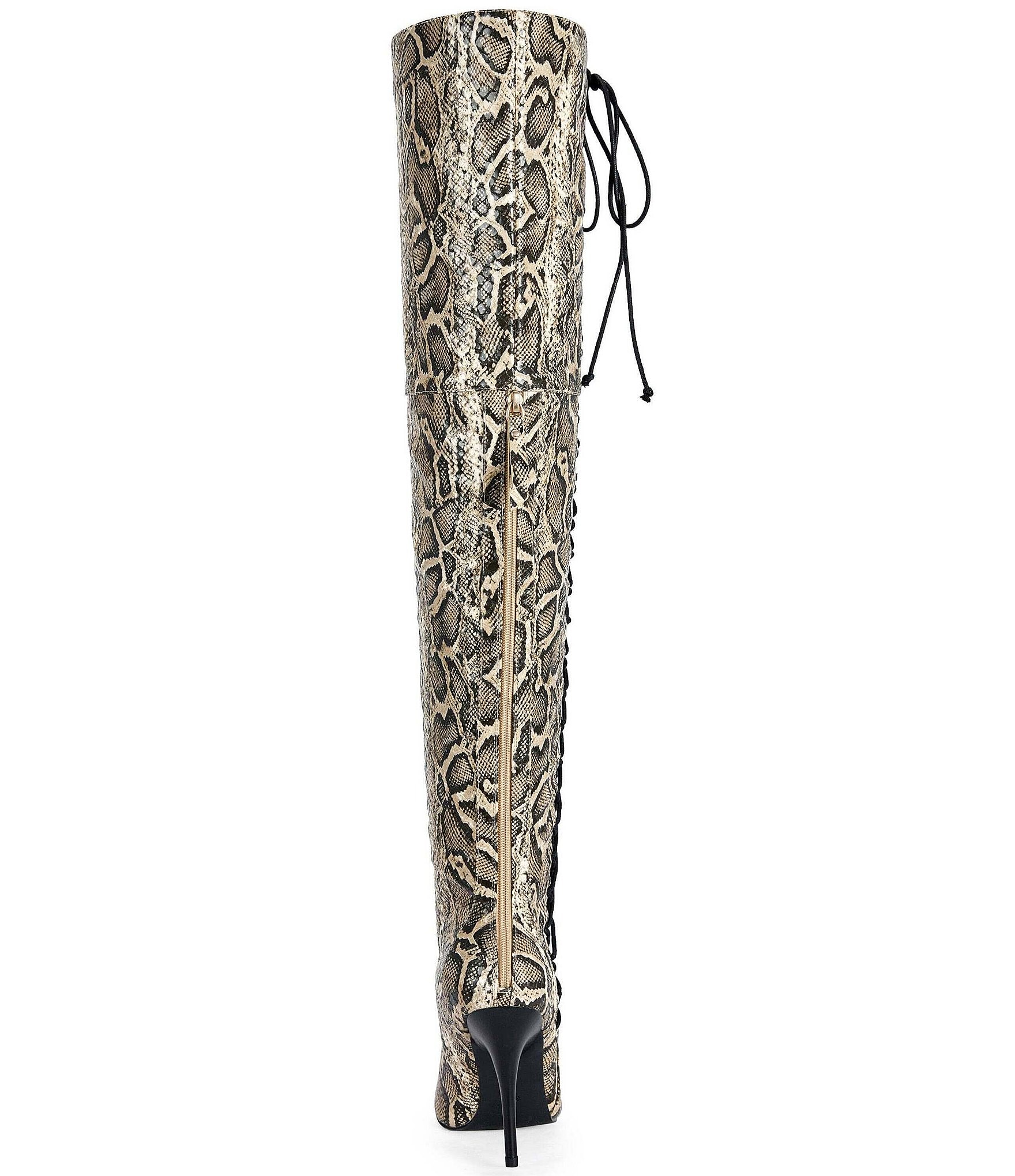 Azalea Wang Calyx Snake Print Laced Over The Knee Boots