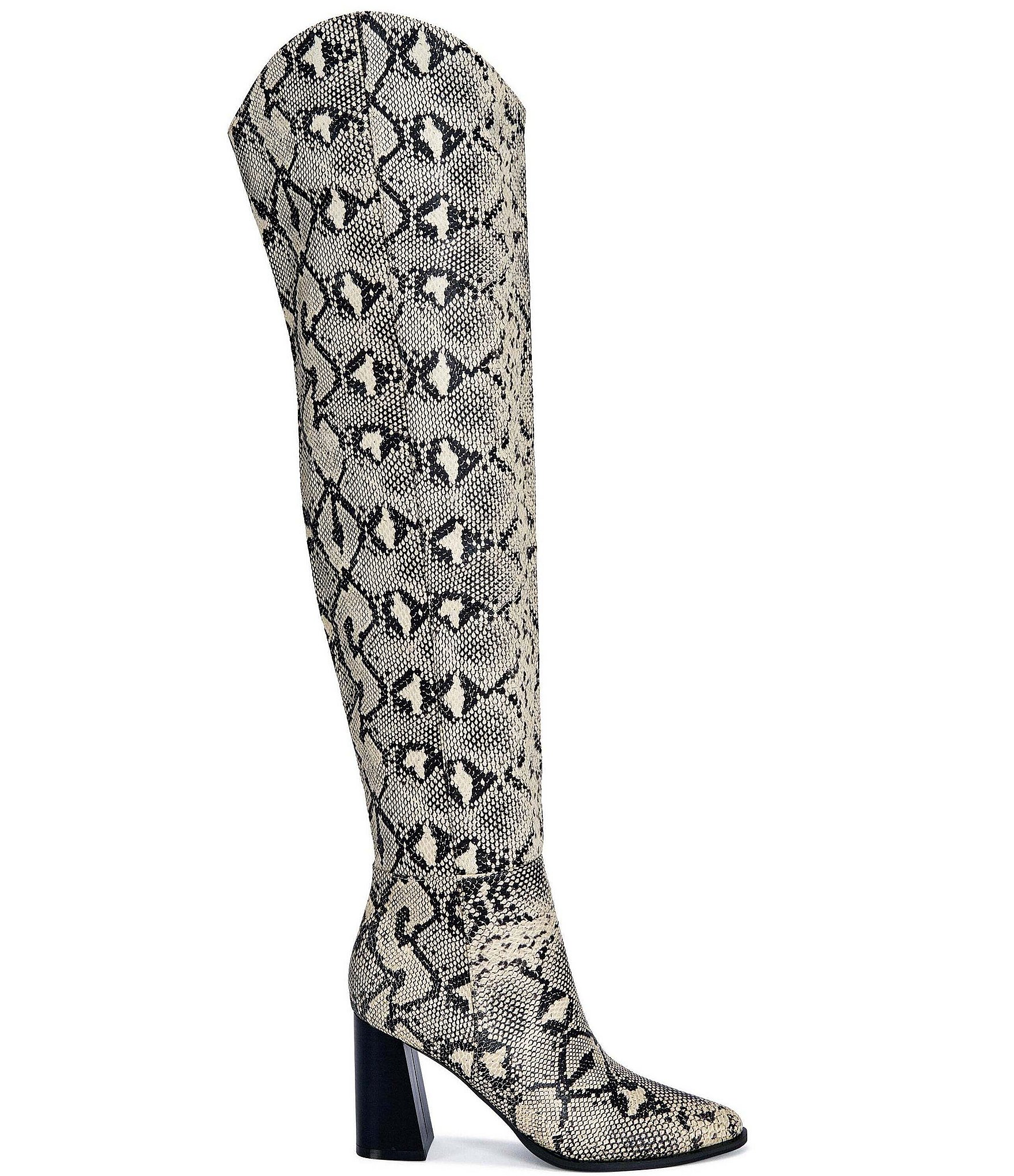 Azalea Wang Cezanne Snake Print Block Heel Over The Knee Boots