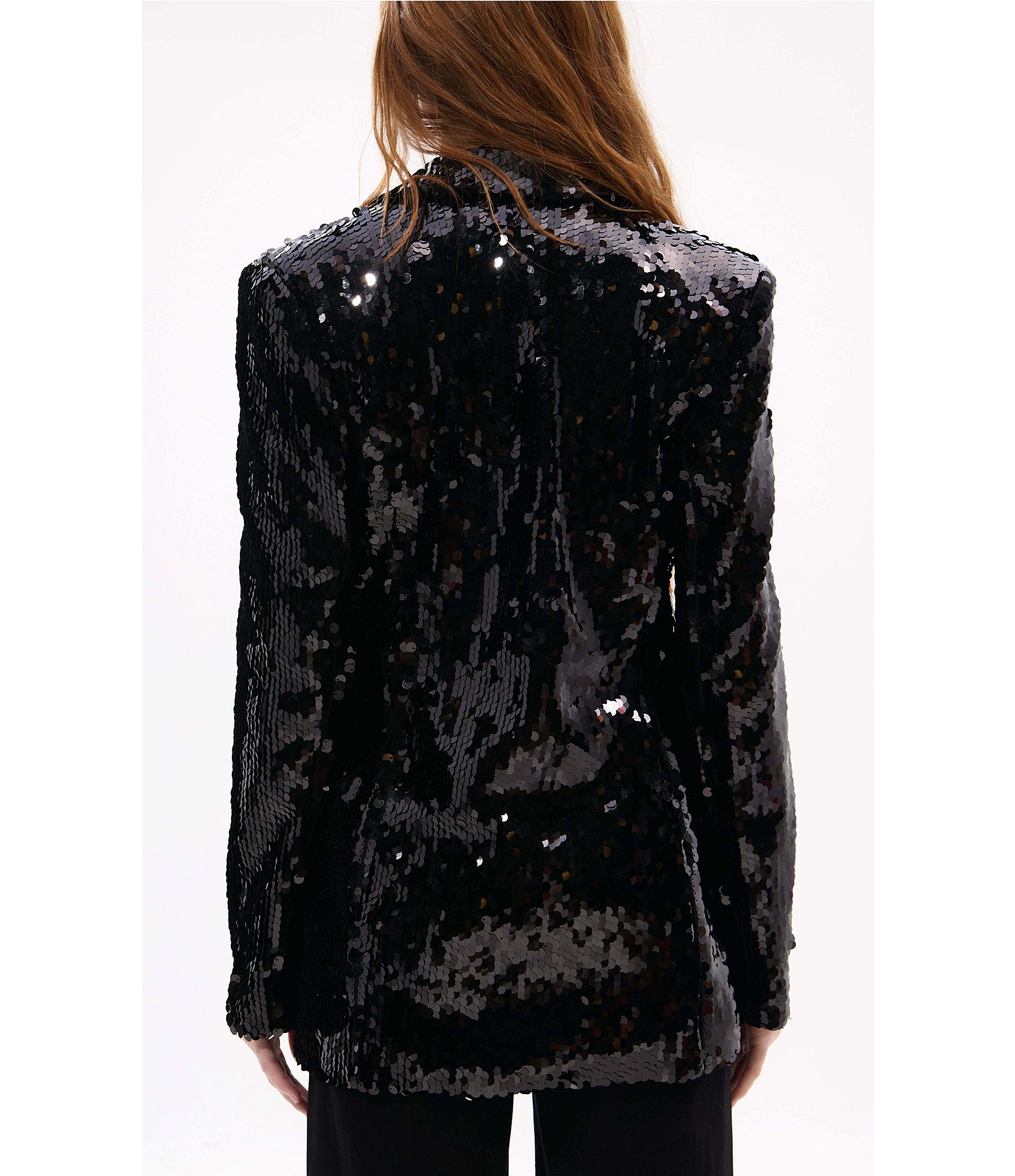 Azalea Wang Dubai Sequin Notch Collar Button Front Blazer