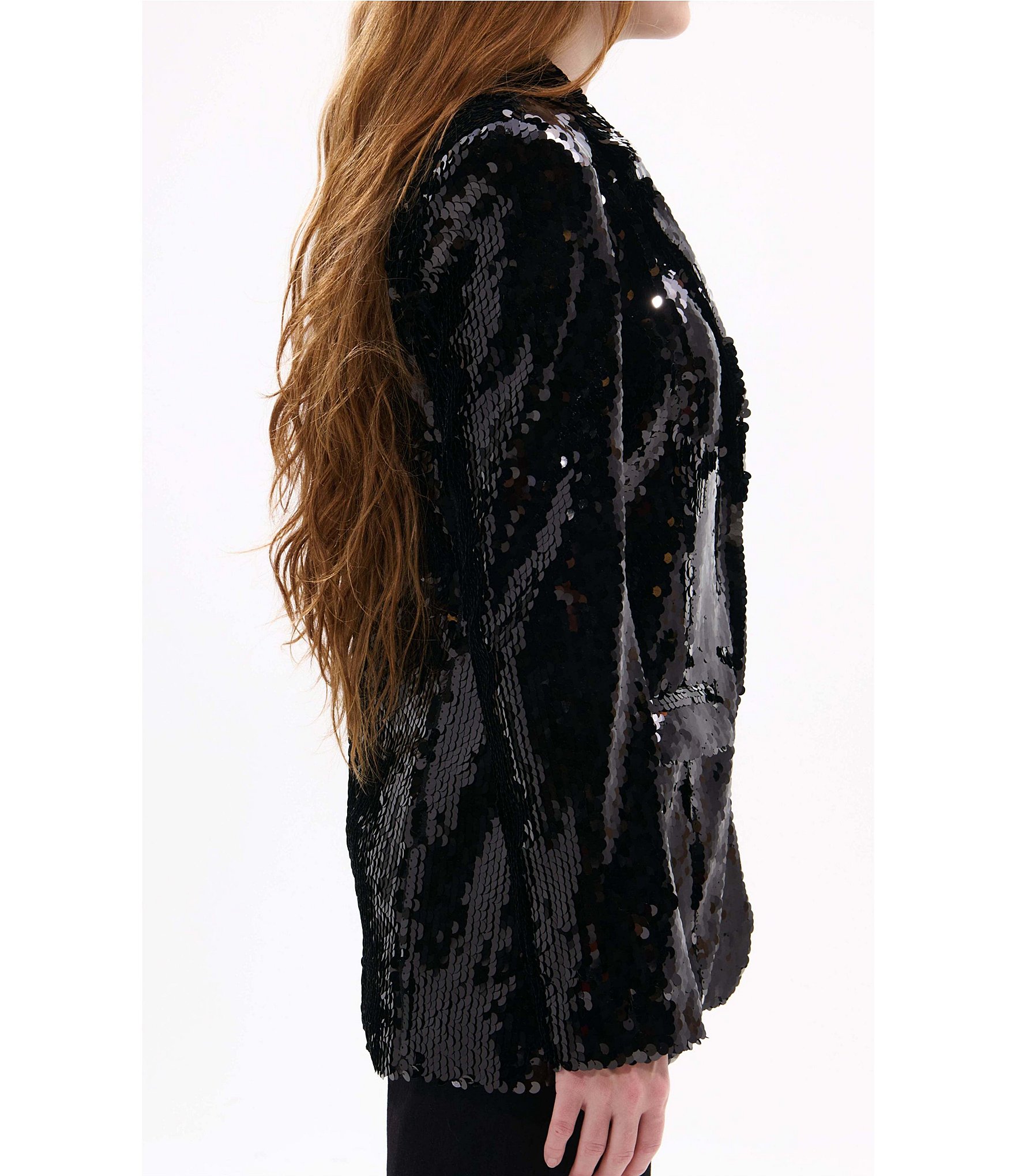Azalea Wang Dubai Sequin Notch Collar Button Front Blazer