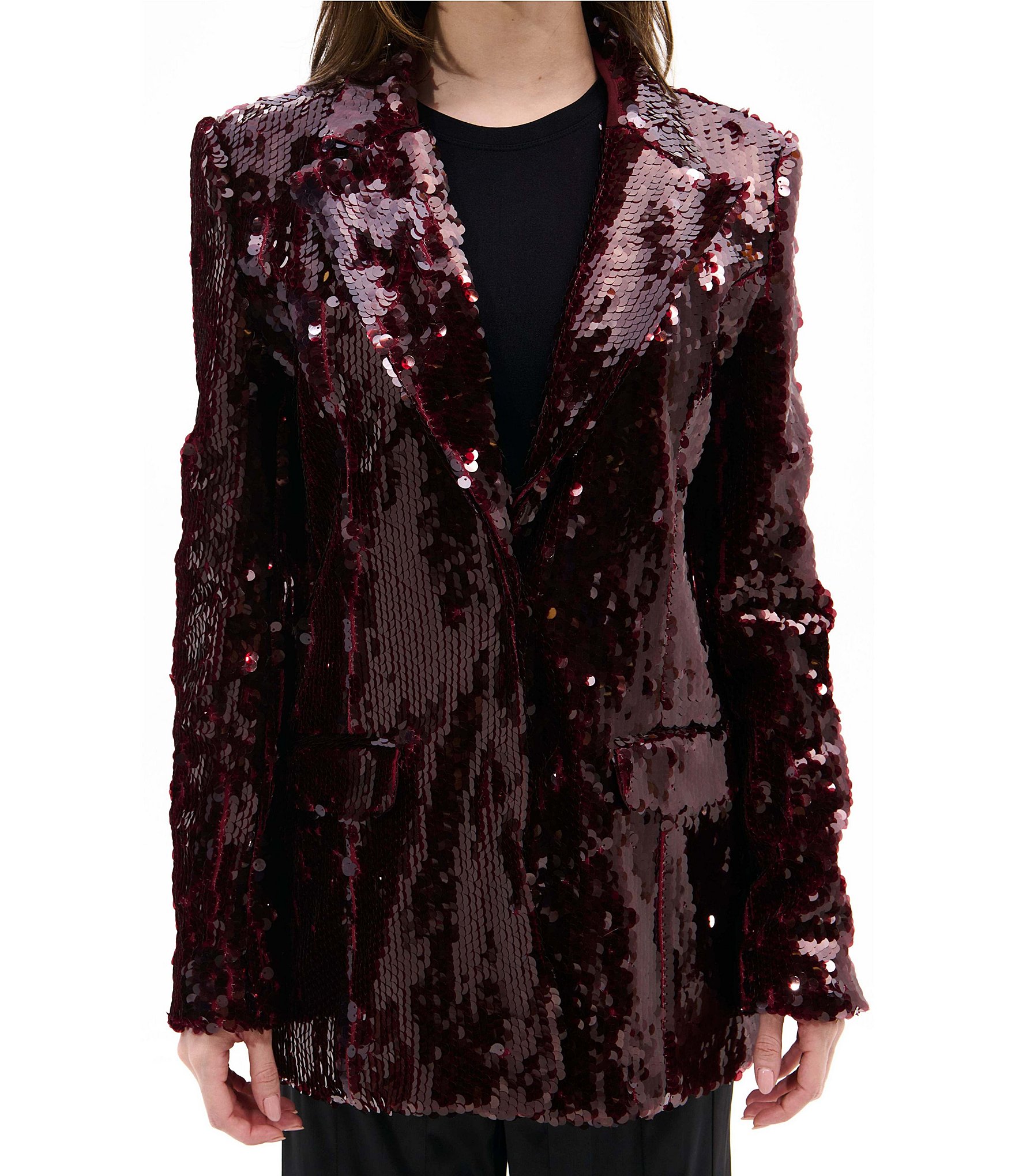 Azalea Wang Dubai Sequin Notch Collar Button Front Blazer