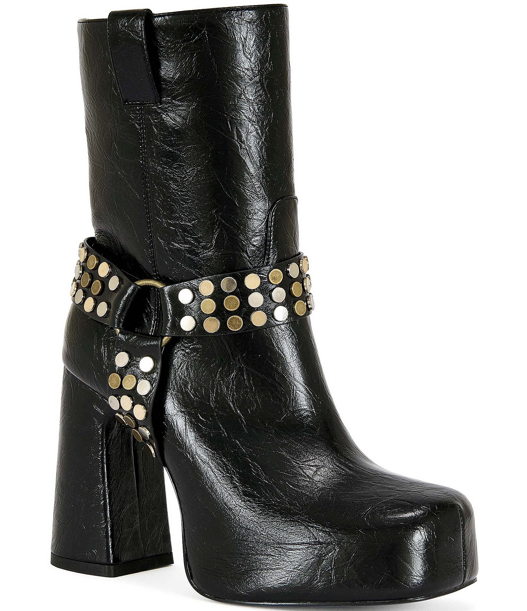 Azalea Wang Dyzma Studded Harness Overlasted Platform Booties
