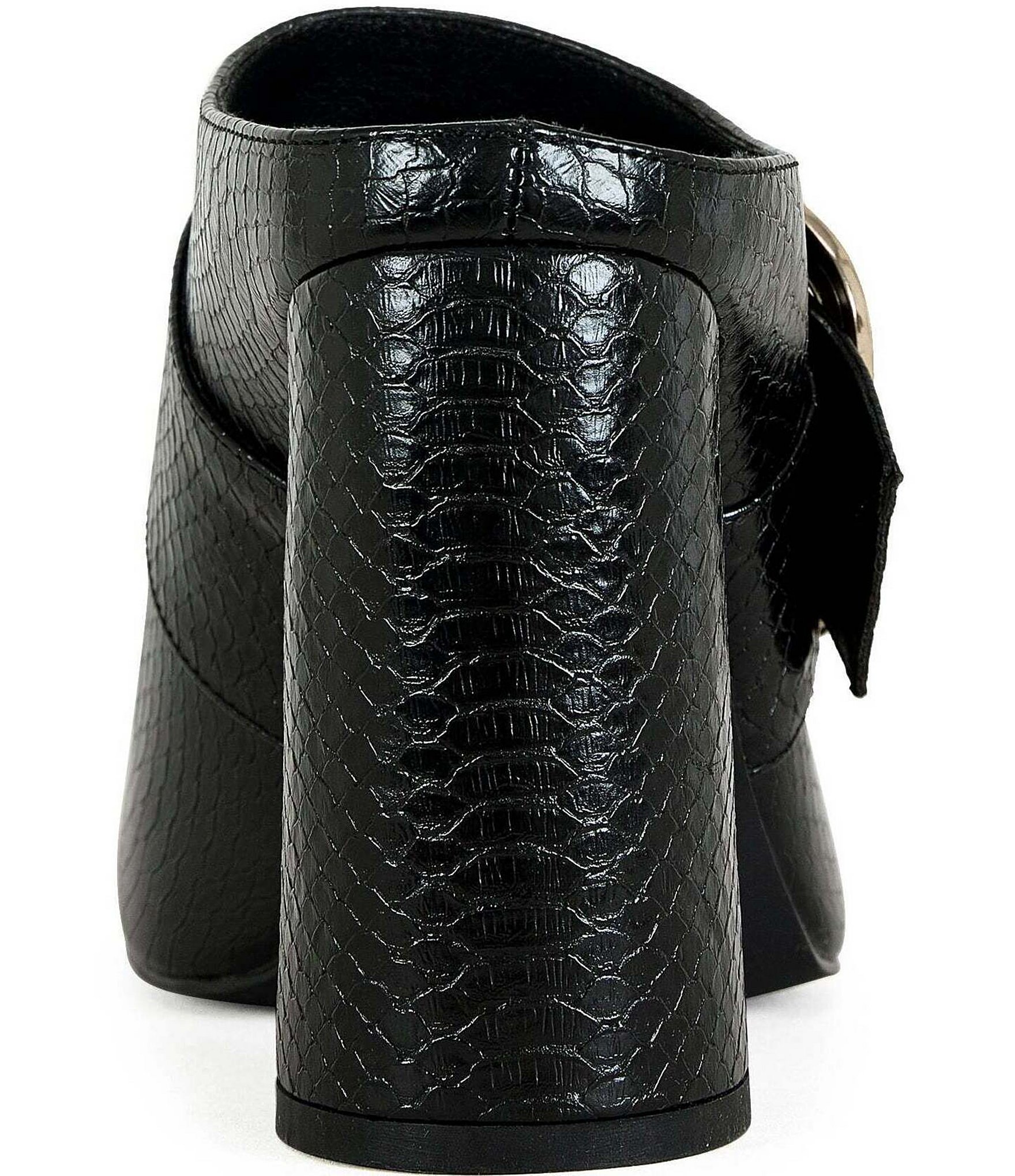 Azalea Wang Elysia Embossed Big Buckle Block Heel Platform Mules