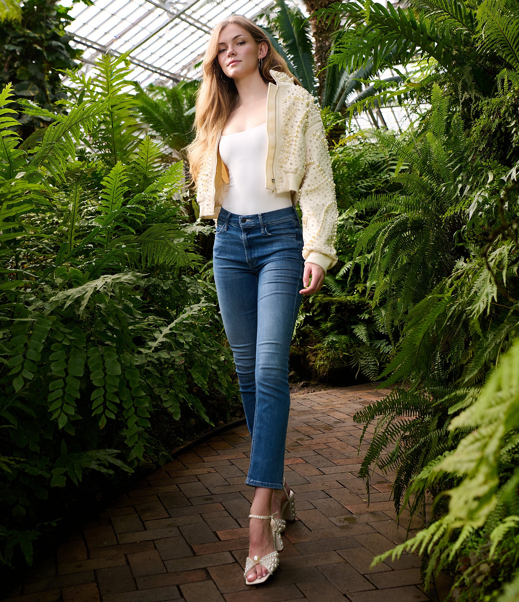 Azalea Wang Ethel Solid Pearl Accent Stand Collar Zip Front Cropped Jacket