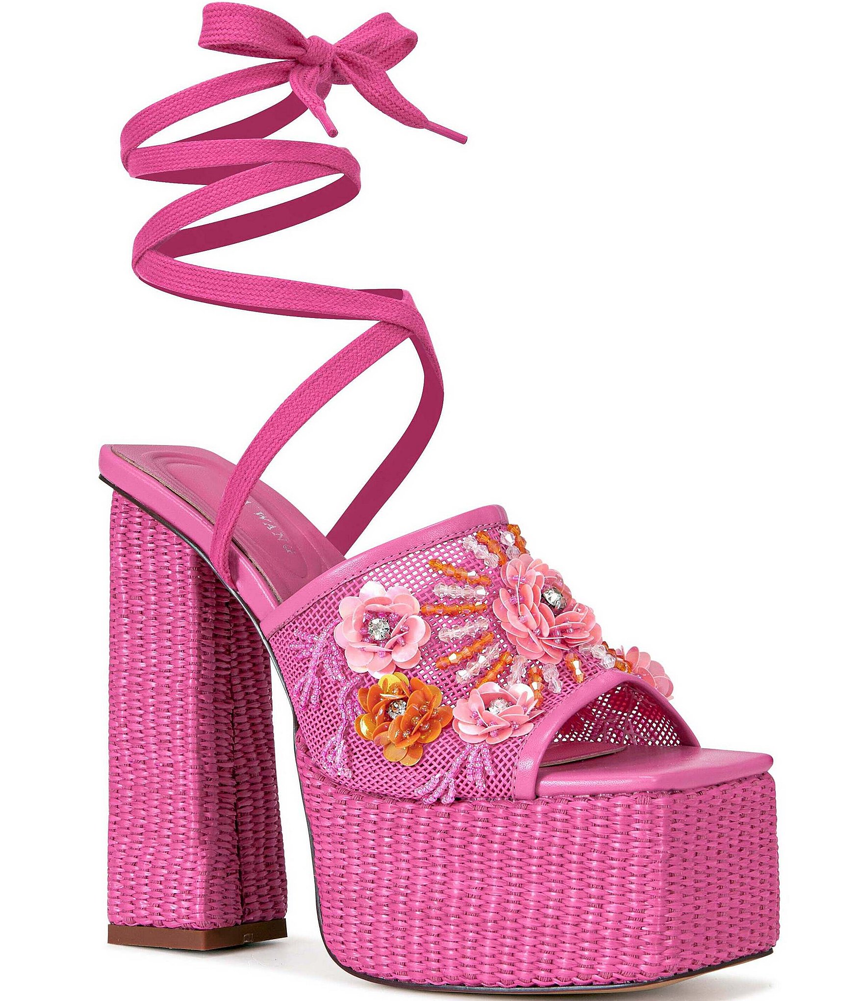 Azalea Wang Fiamma Floral Embellished Mesh Ankle Tie
