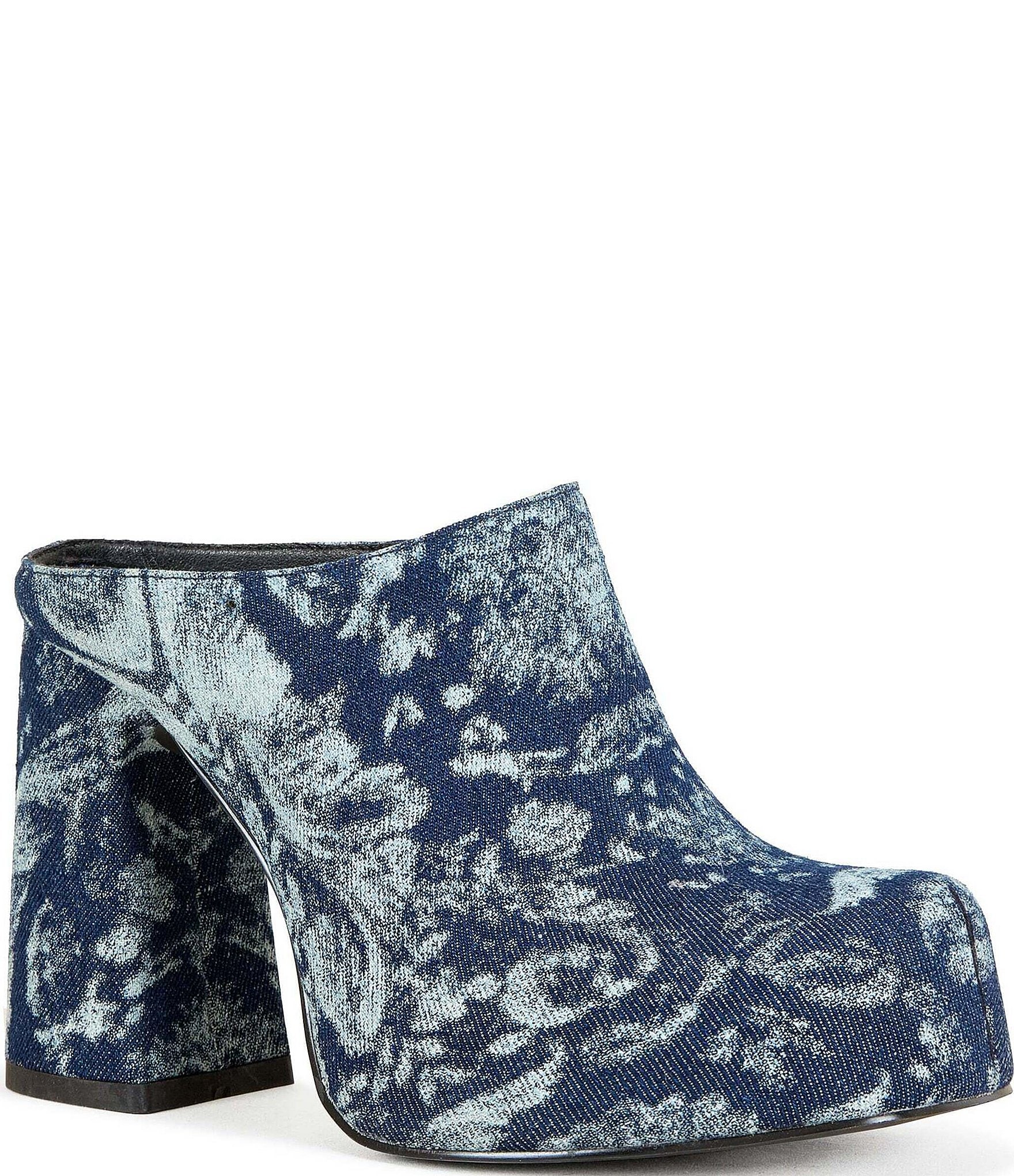 Azalea Wang Florea Denim Block Heel Platform Mules