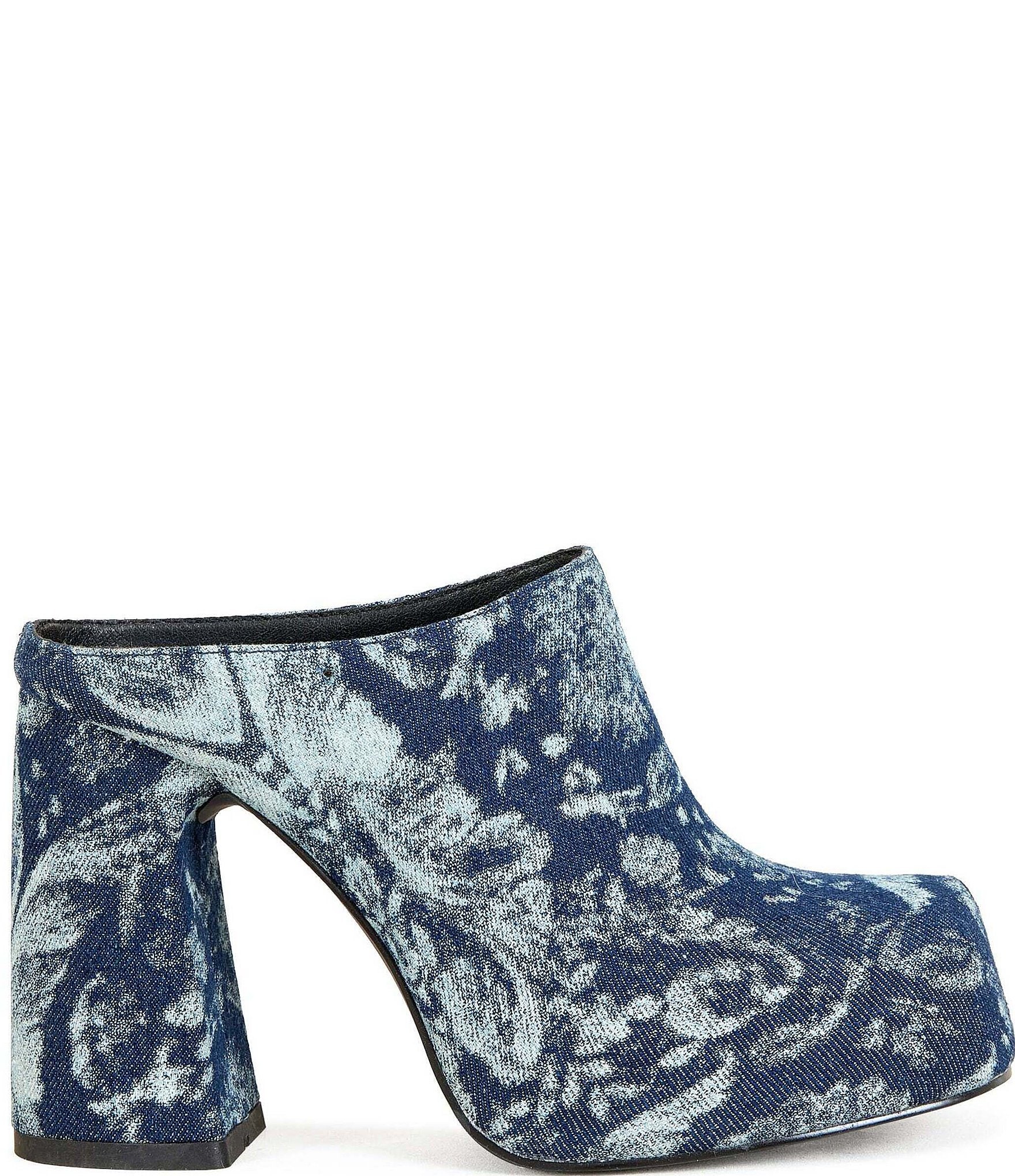 Azalea Wang Florea Denim Block Heel Platform Mules