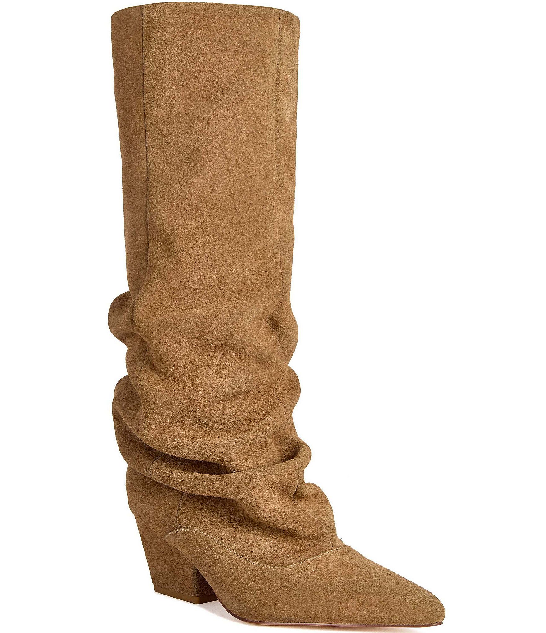 Azalea Wang Francoise Suede Slouch Shaft Pointed Toe Tall Boots
