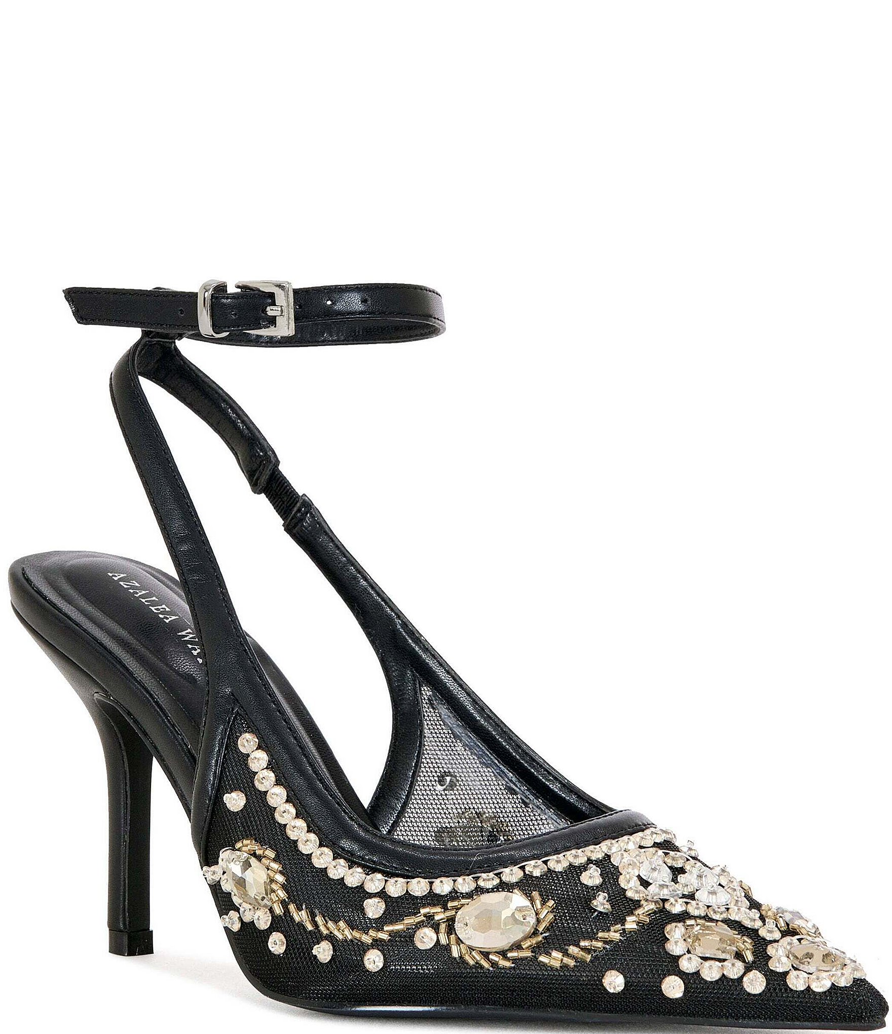 Azalea Wang Ghouldie Mesh Jewel Ornamented Ankle Strap Pumps
