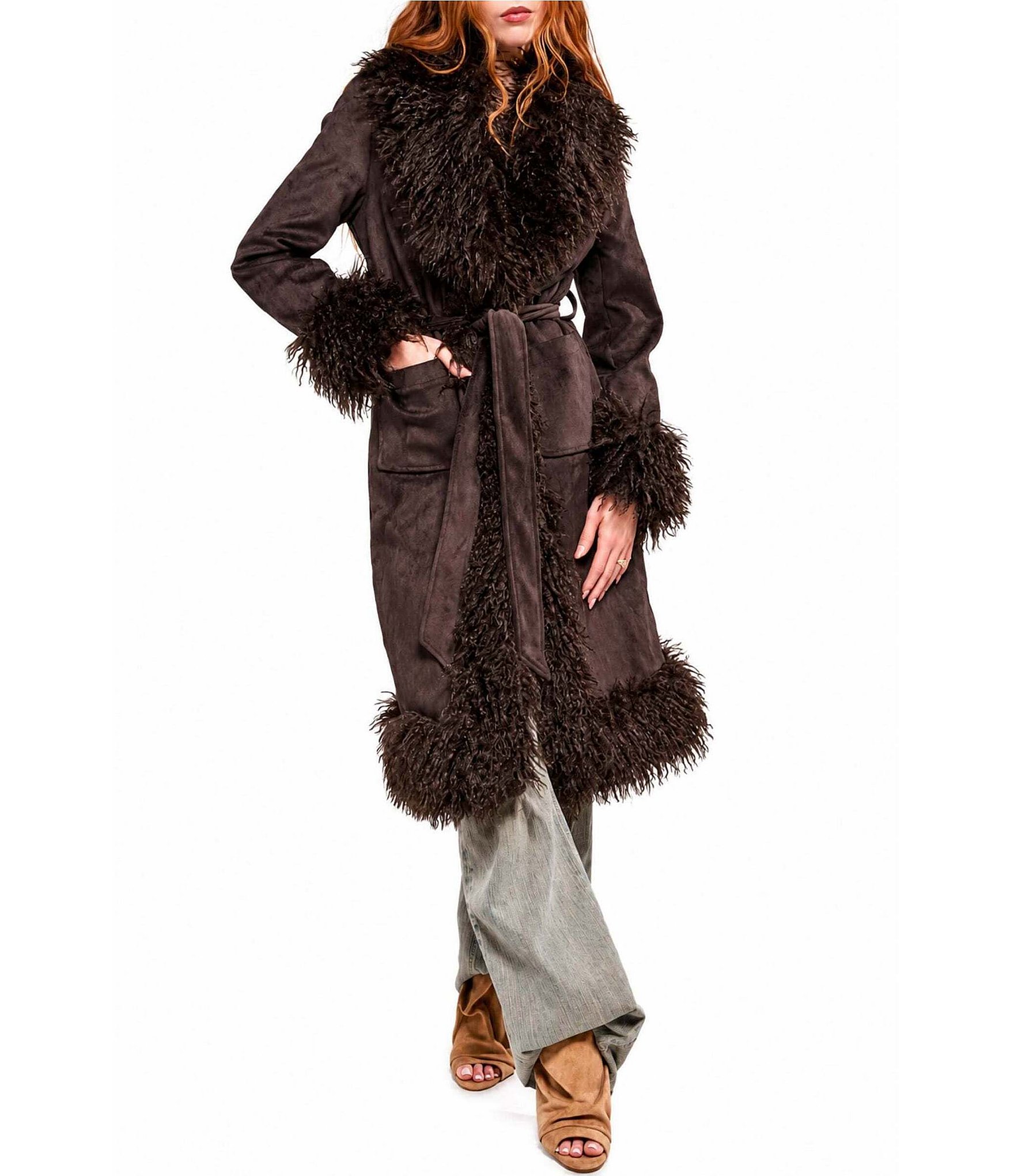 Azalea Wang Gilda Faux Sherpa Collared Belted Oversize Trench Coat