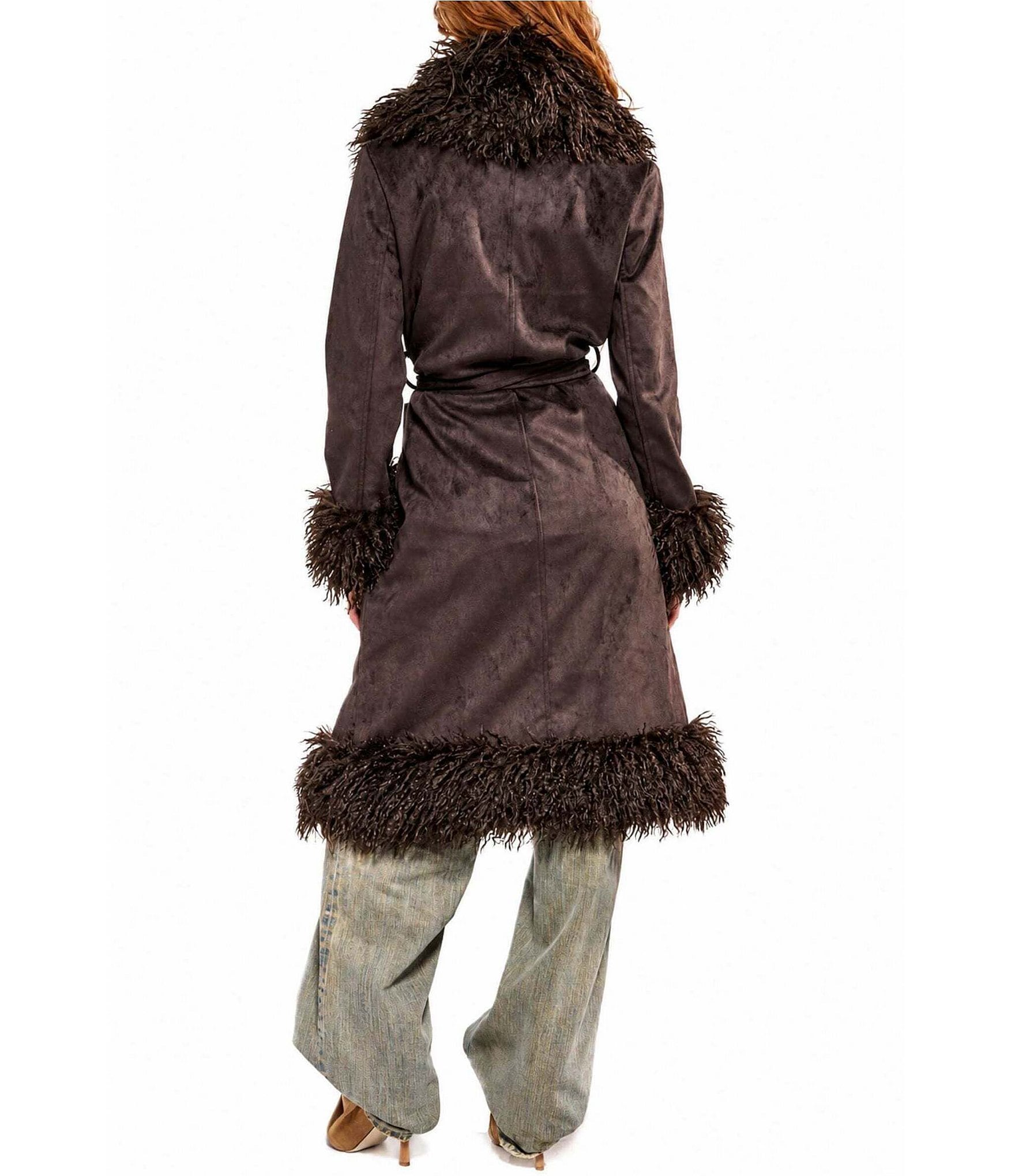 Azalea Wang Gilda Faux Sherpa Collared Belted Oversize Trench Coat