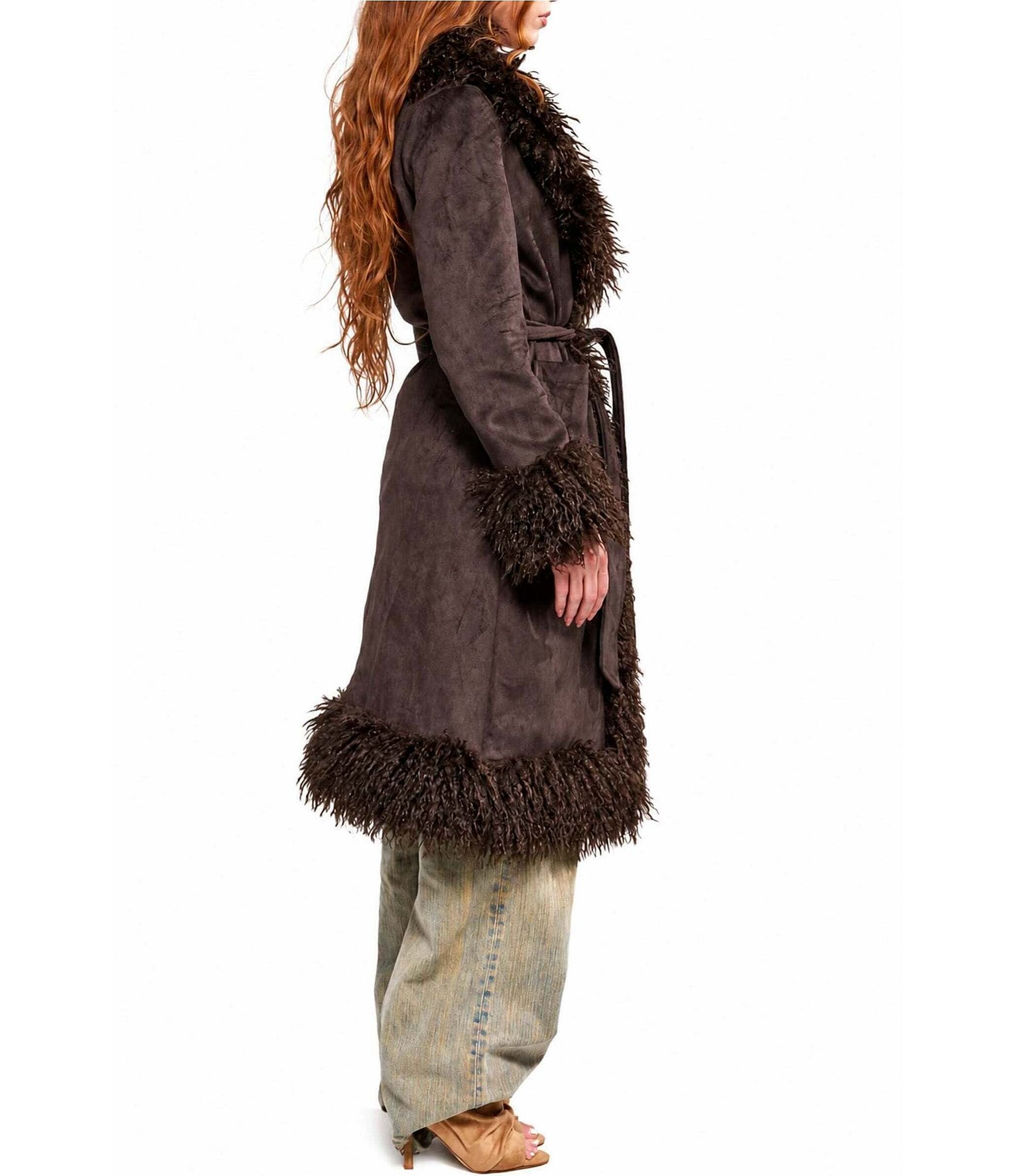 Azalea Wang Gilda Faux Sherpa Collared Belted Oversize Trench Coat