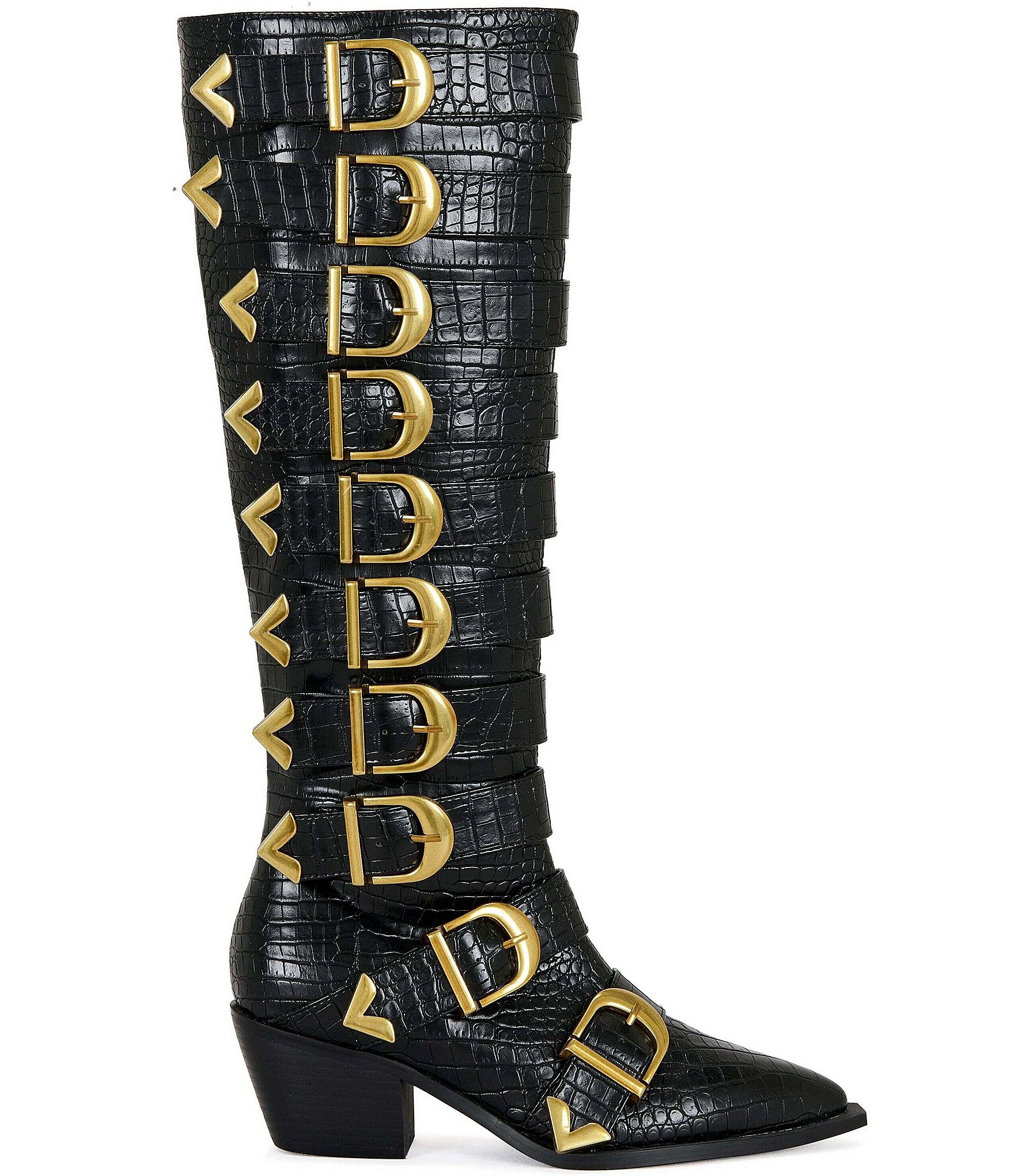 Azalea Wang Graziana Croco Embossed Buckled Strap Hardware Tall Boots