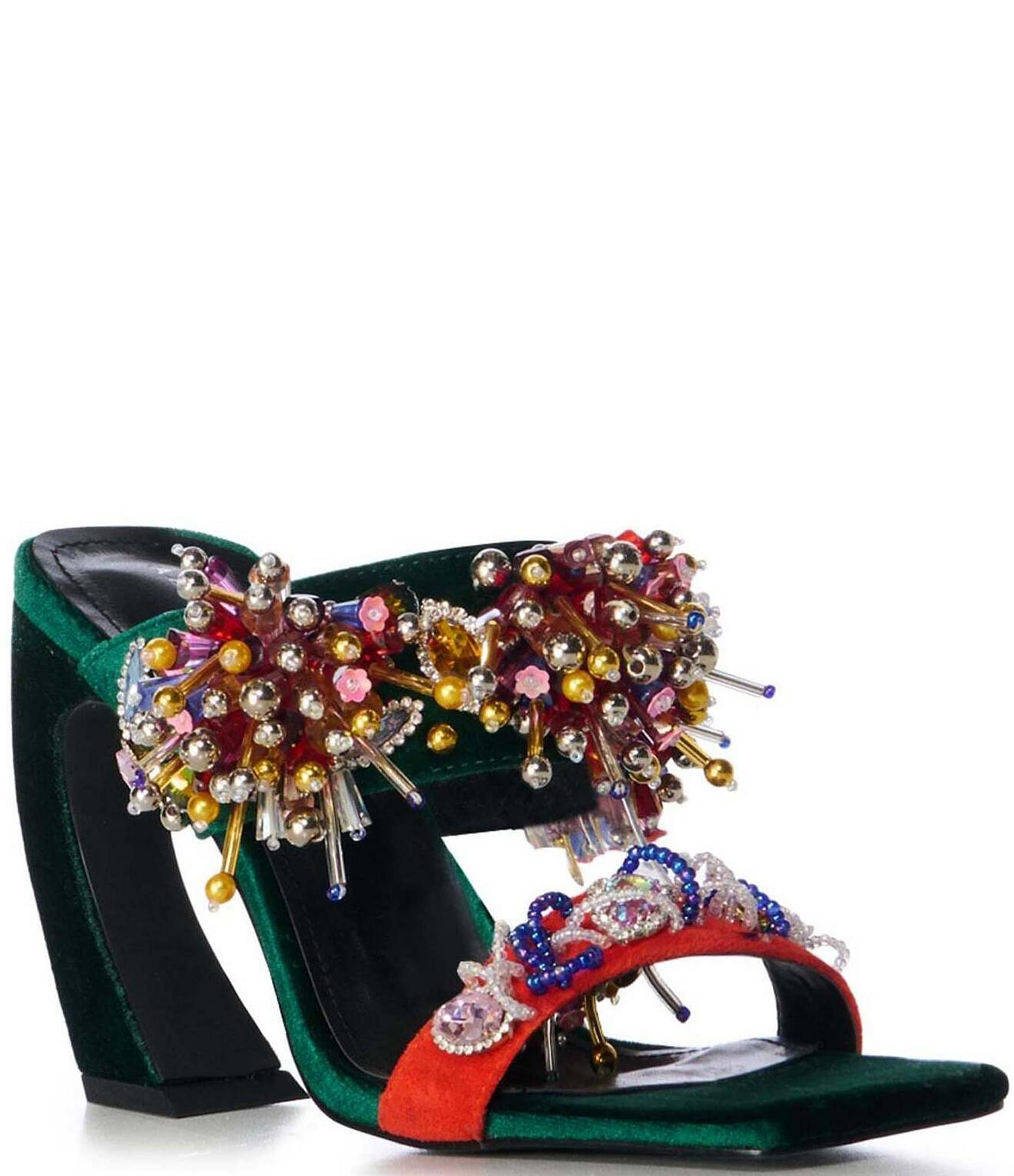 Azalea Wang Greenberry Beaded Rhinestone Dress Sandals