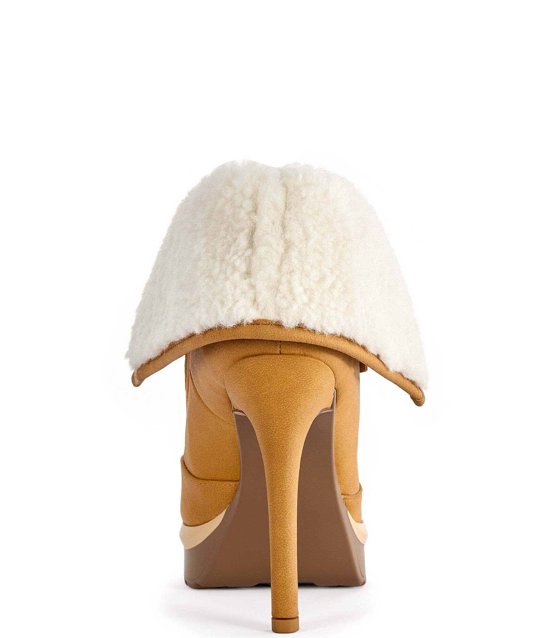 Azalea Wang Gust Faux Shearling Fold Over Cuff Platform Ankle Booties