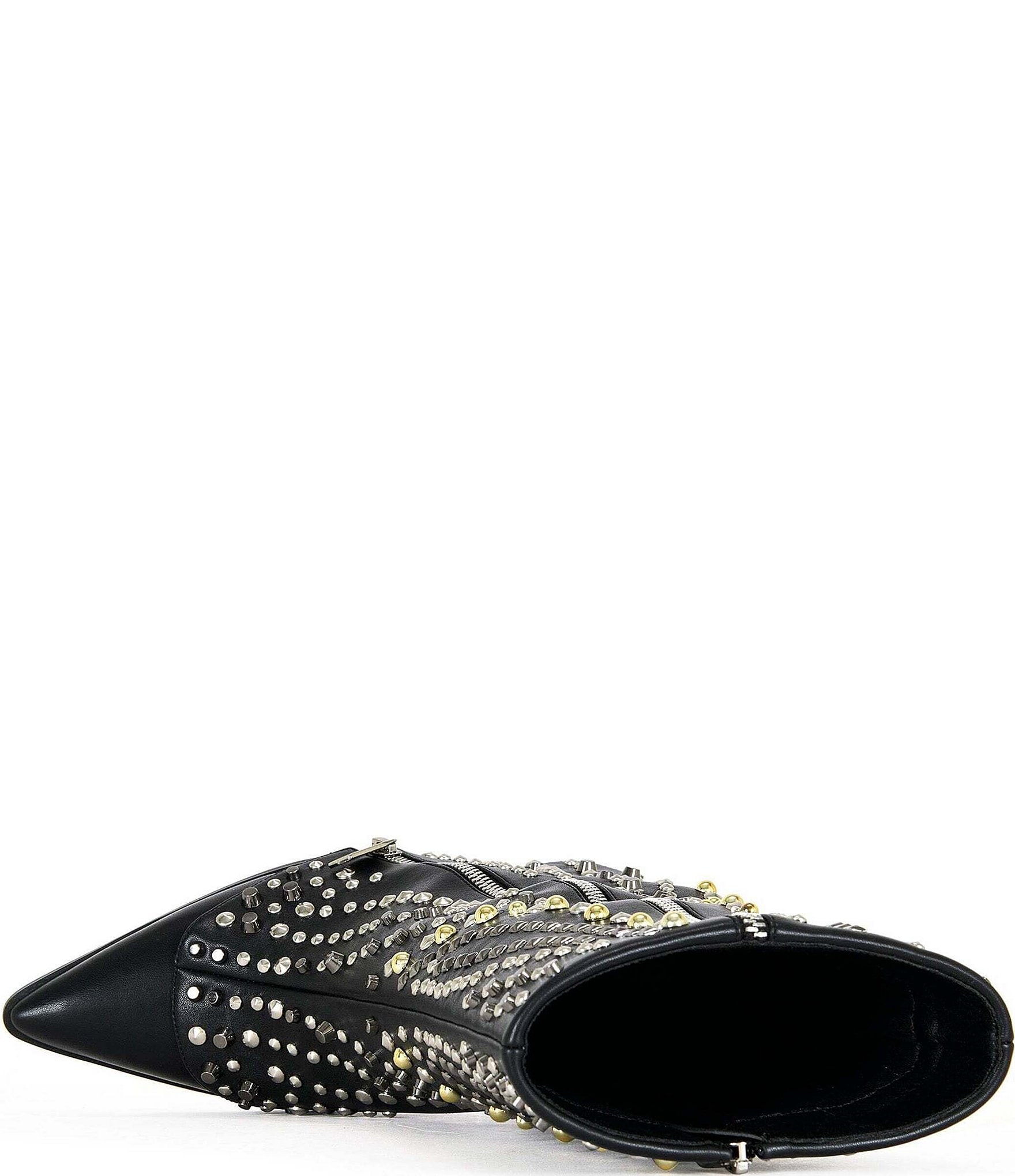 Azalea Wang Hematine Studded Pointed Toe Zip Booties