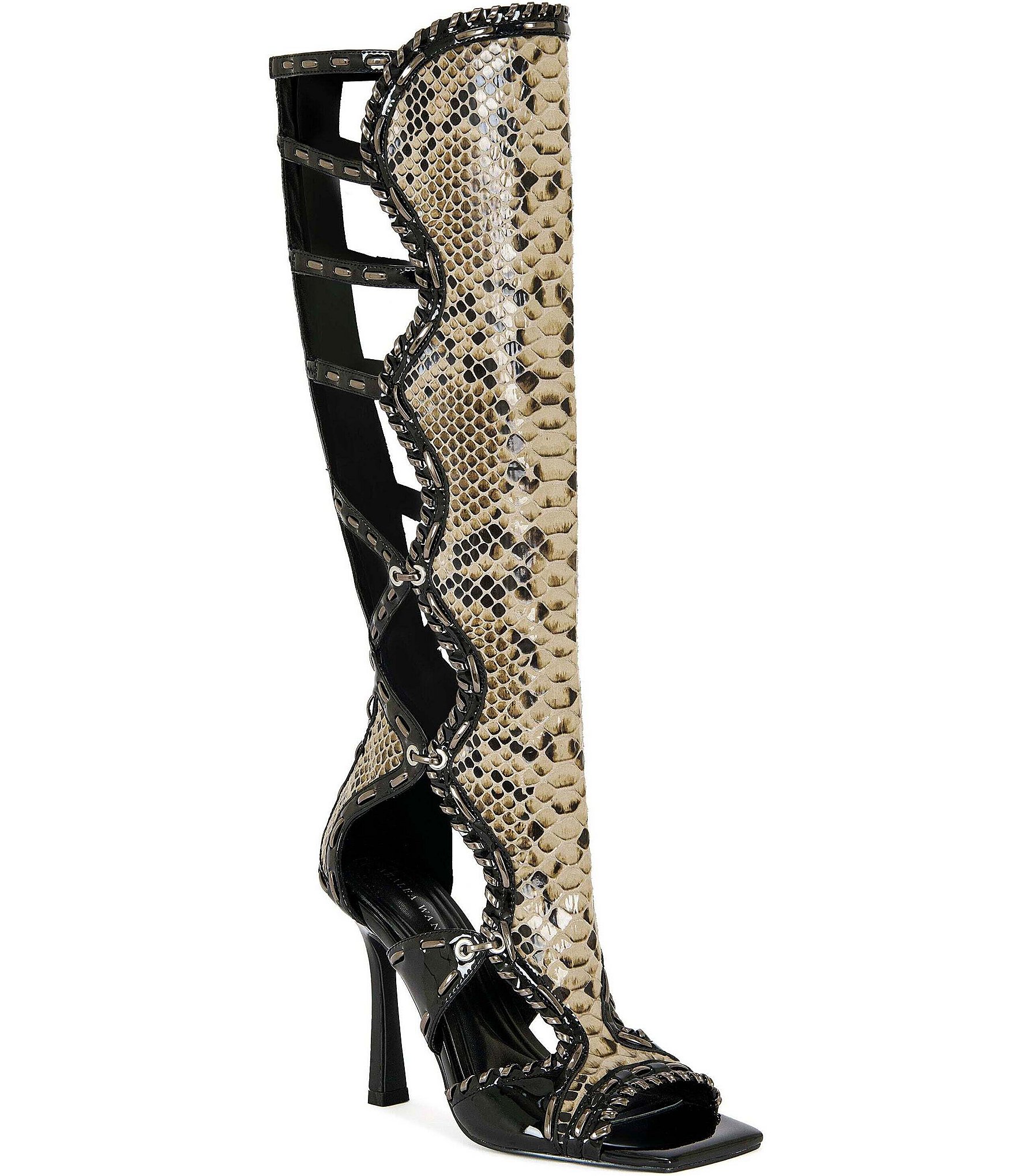 Azalea Wang Indrani High Snake Print Gladiator Sandals