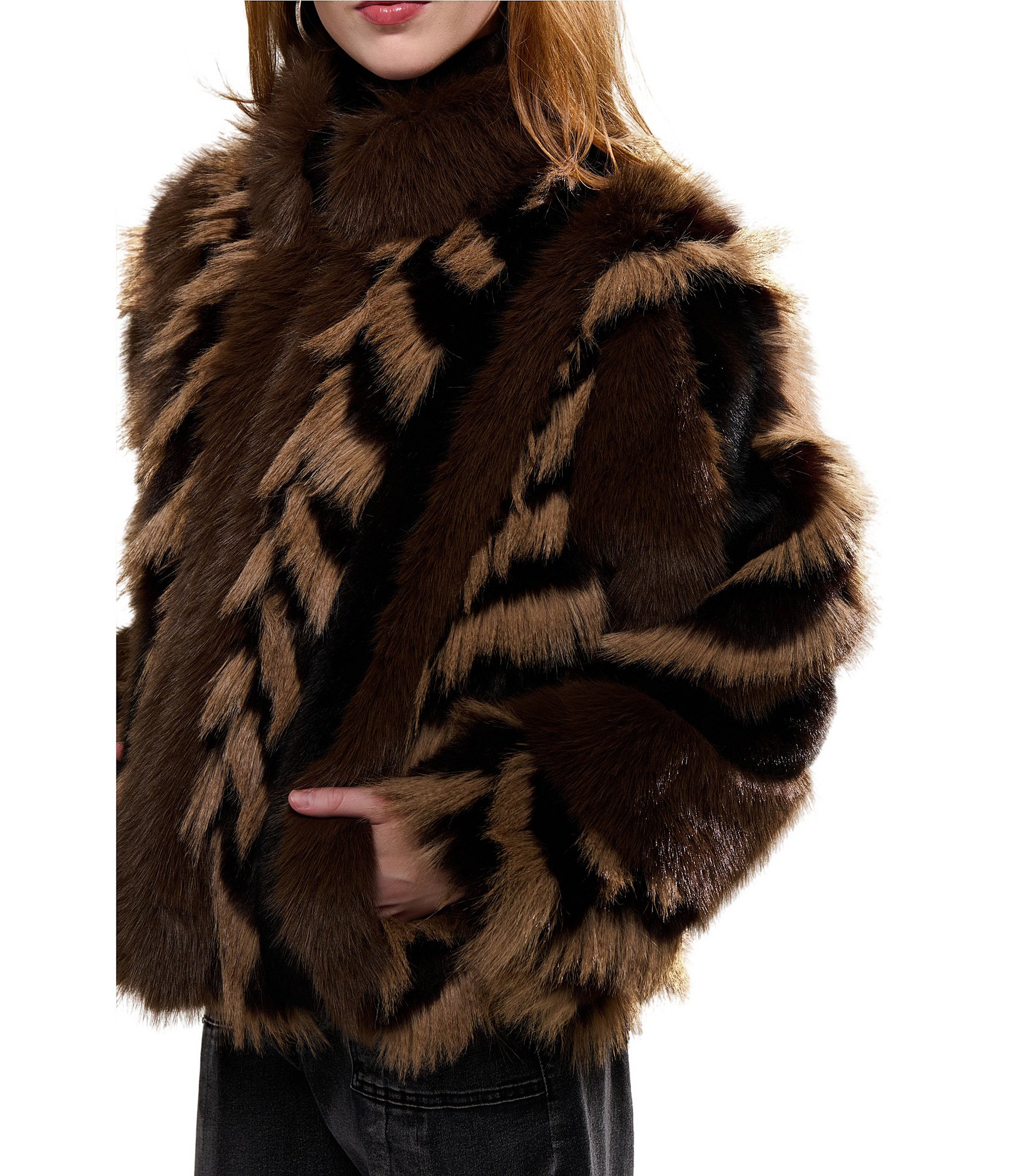 Azalea Wang Inez Stand Collar Faux Fur Zip Front Jacket