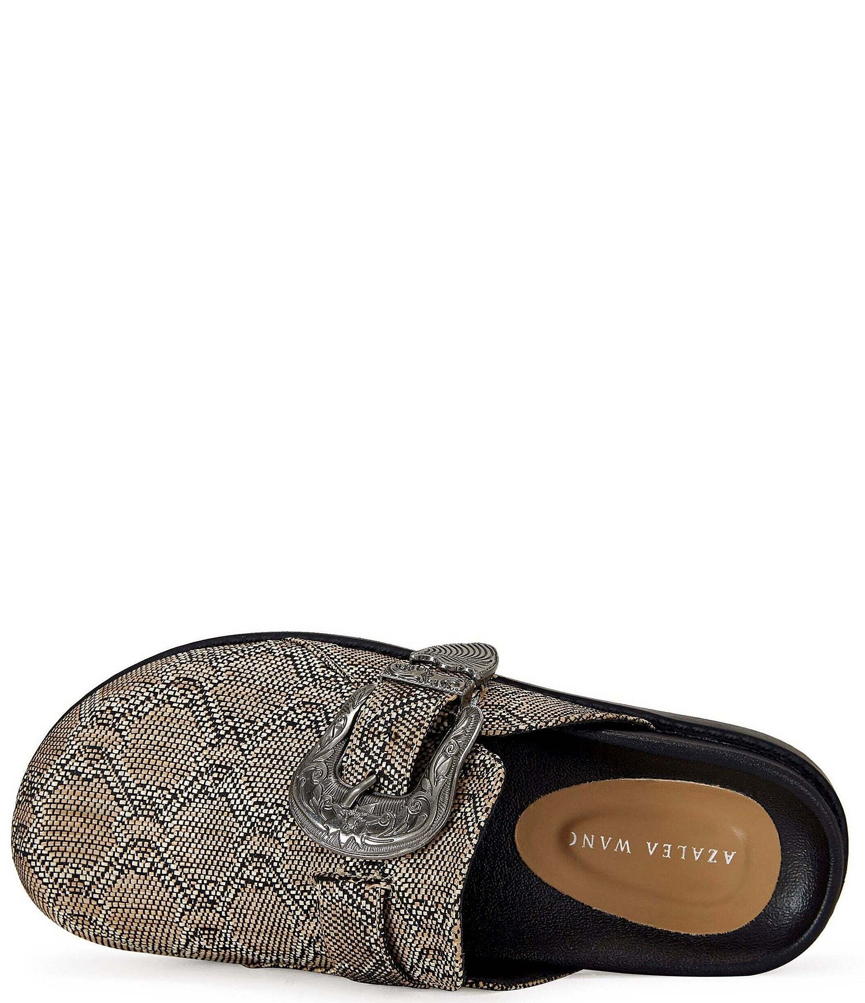 Azalea Wang Informer Textured Snake Print Western Buckle Hardware Mules