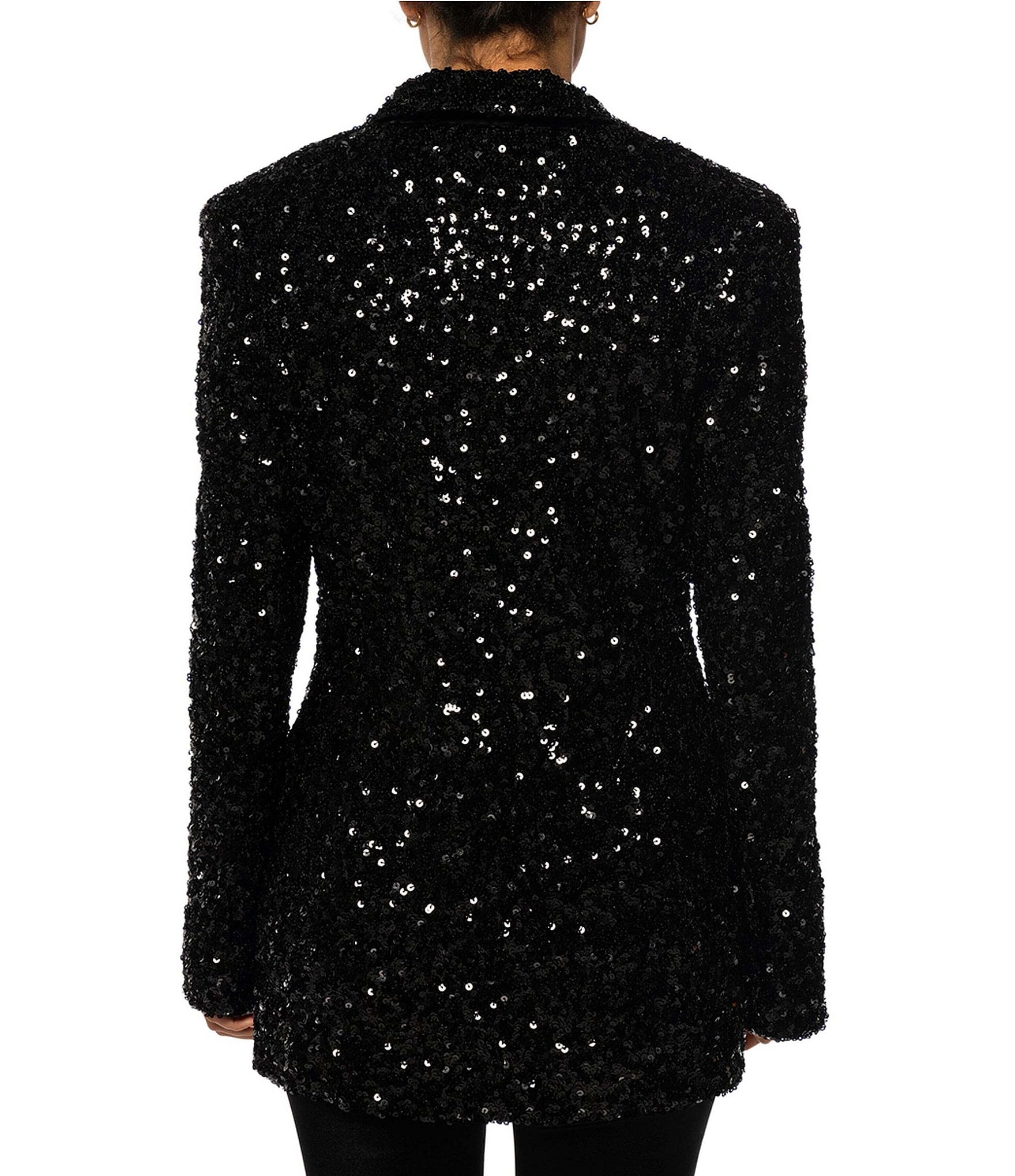 Azalea Wang Isa Sequin Tailored Collar Long Sleeve Button Front Blazer