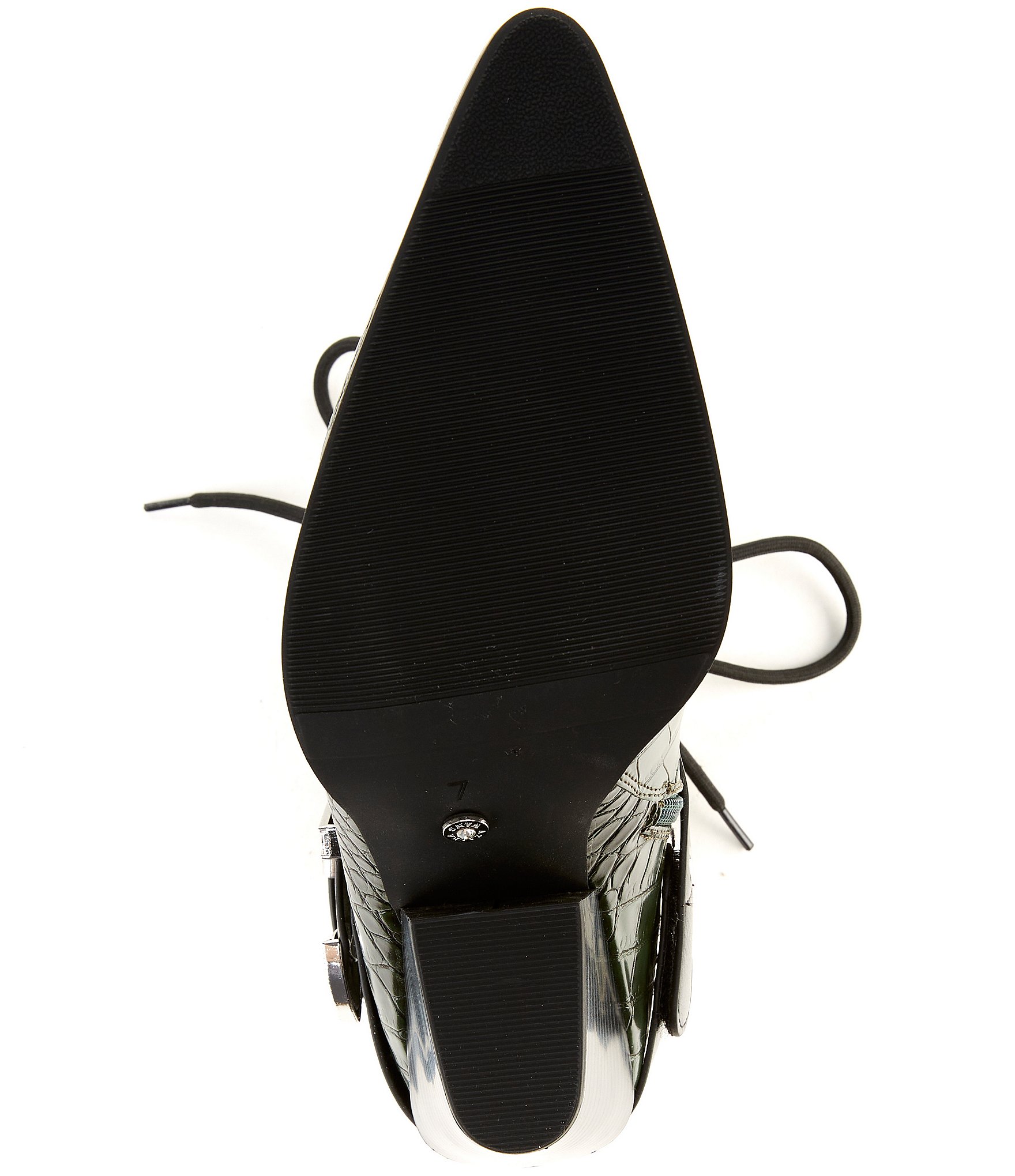 Azalea Wang Javelin Croc Embossed Buckle Harness Hardware Western Booties