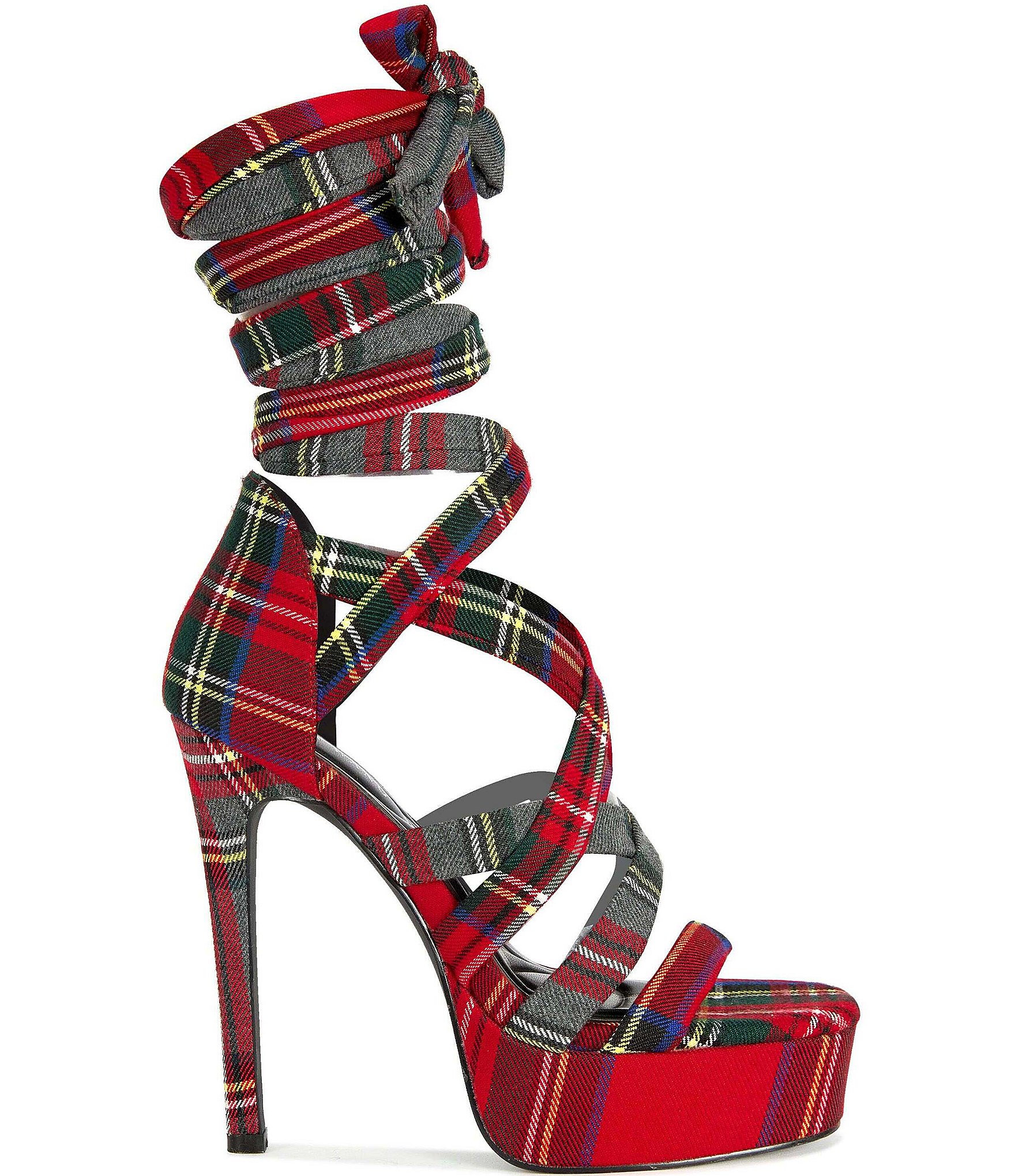 Azalea Wang Jemisha Plaid Wraparound Ankle Tie Platform Sandals