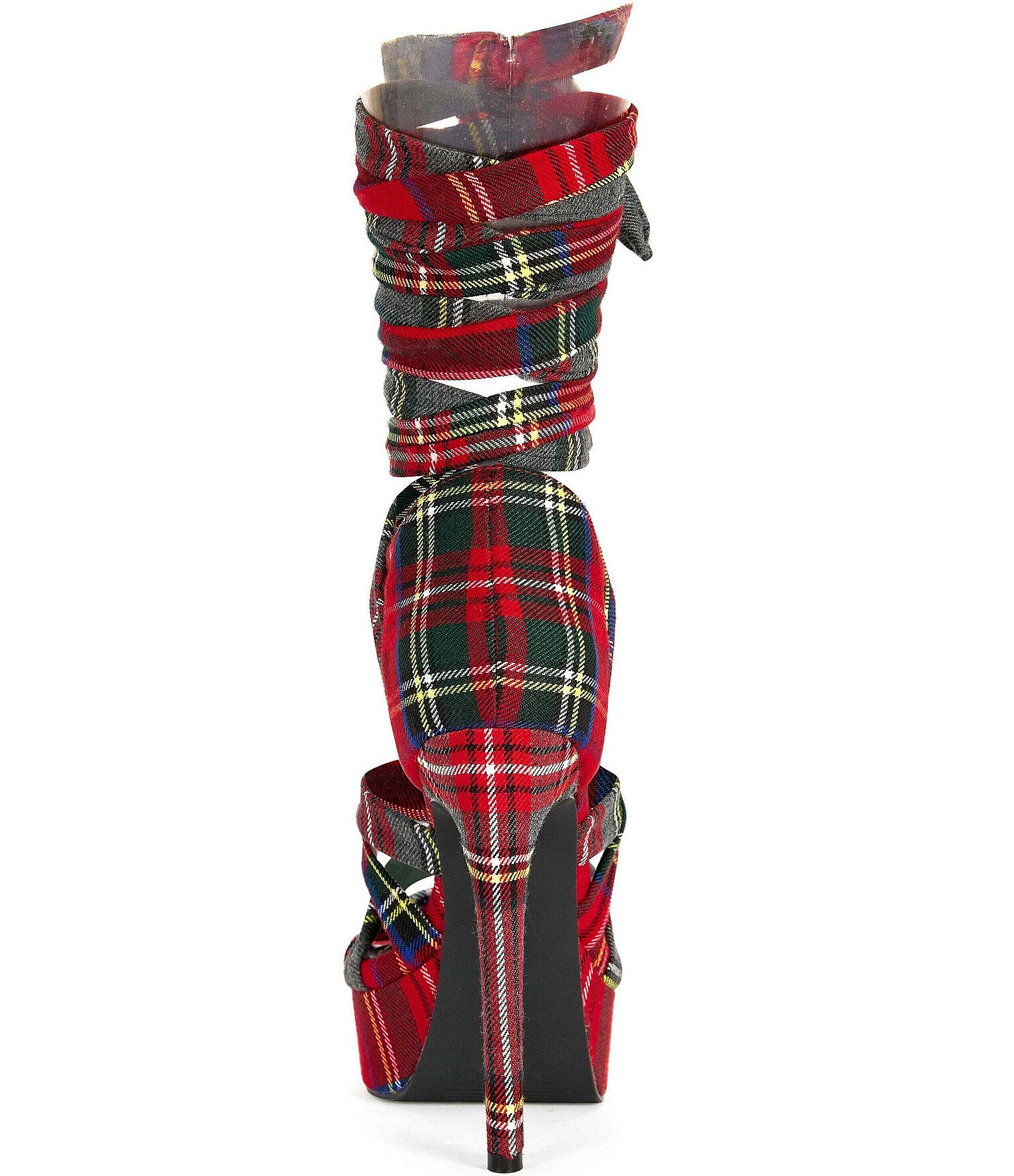 Azalea Wang Jemisha Plaid Wraparound Ankle Tie Platform Sandals