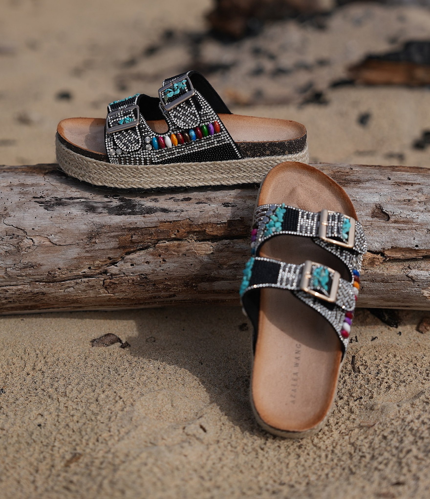 Azalea Wang Kaylum Embellished Double Banded Sandals