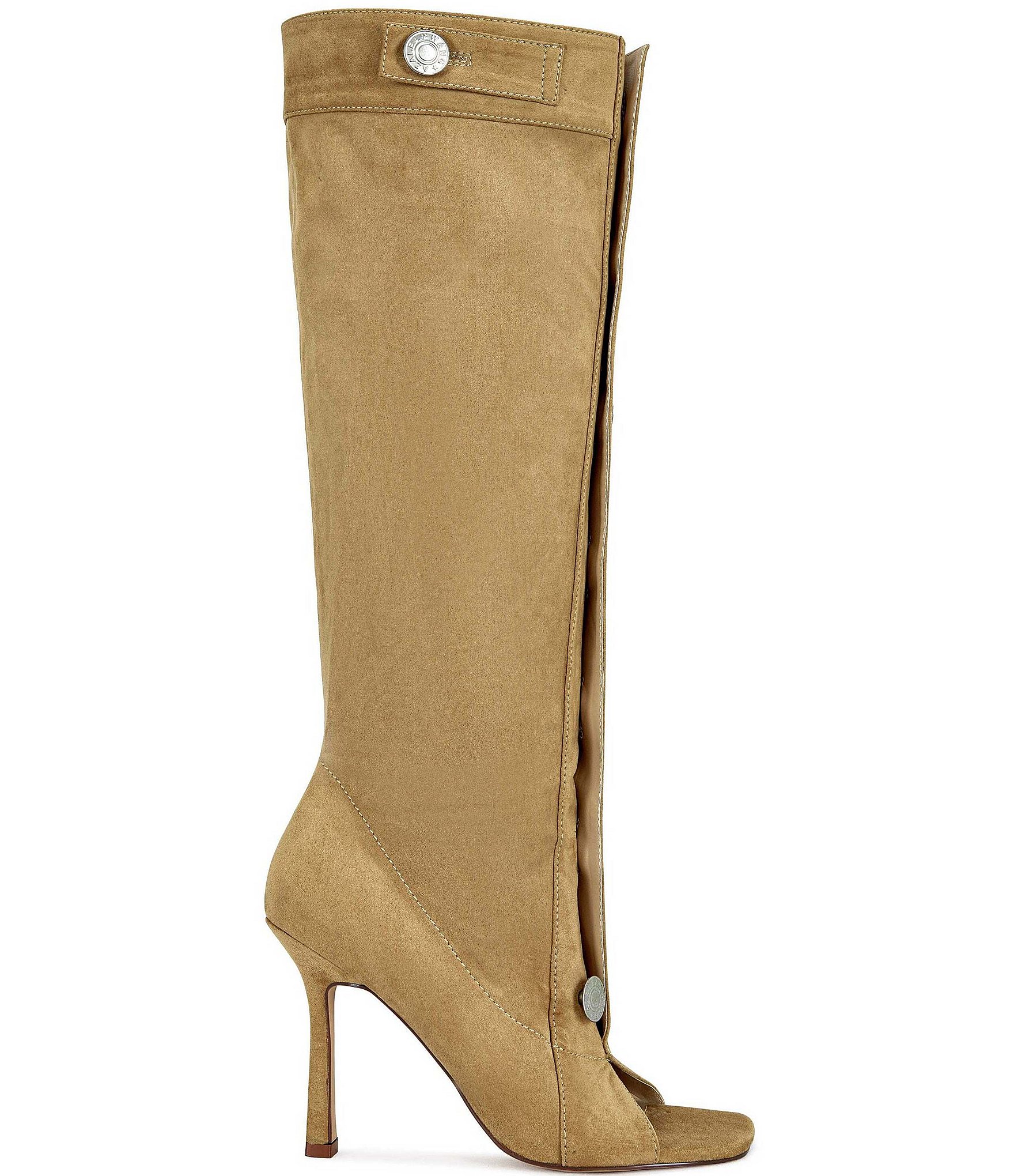 Azalea Wang Kazuki Button Hardware Peep Toe Stiletto Tall Boots