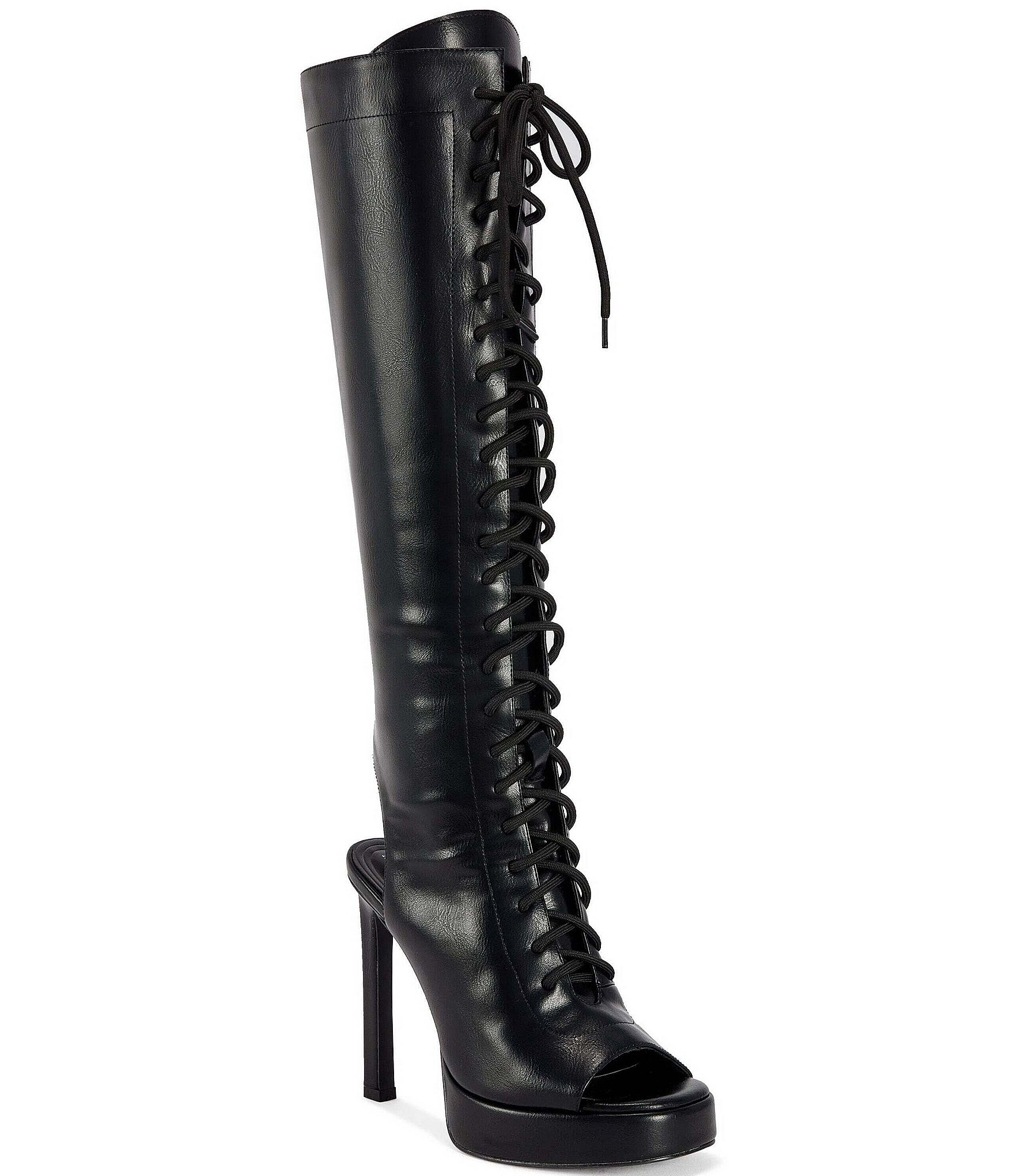 Azalea Wang Kellan Lace Up Open Toe Open Heel Platform Tall Boots