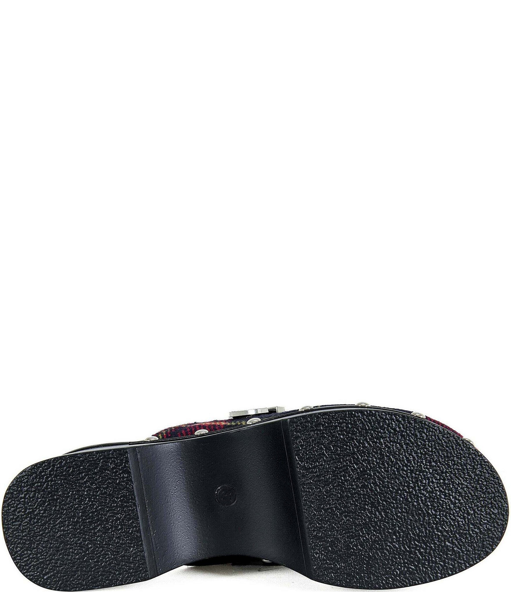 Azalea Wang Latifah Studded Plaid Western Buckle Hardware Platform Clogs