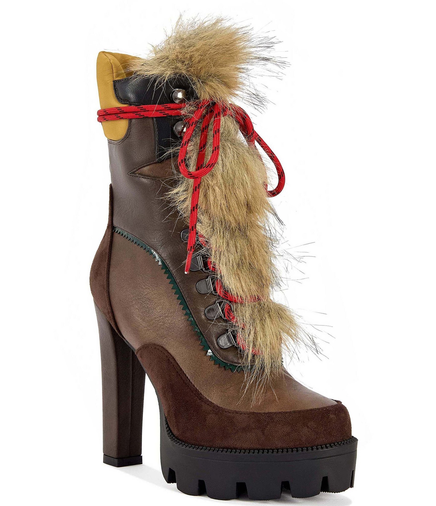 Azalea Wang Leader Hiker Lace Faux Fur Accent Lug Platform Booties