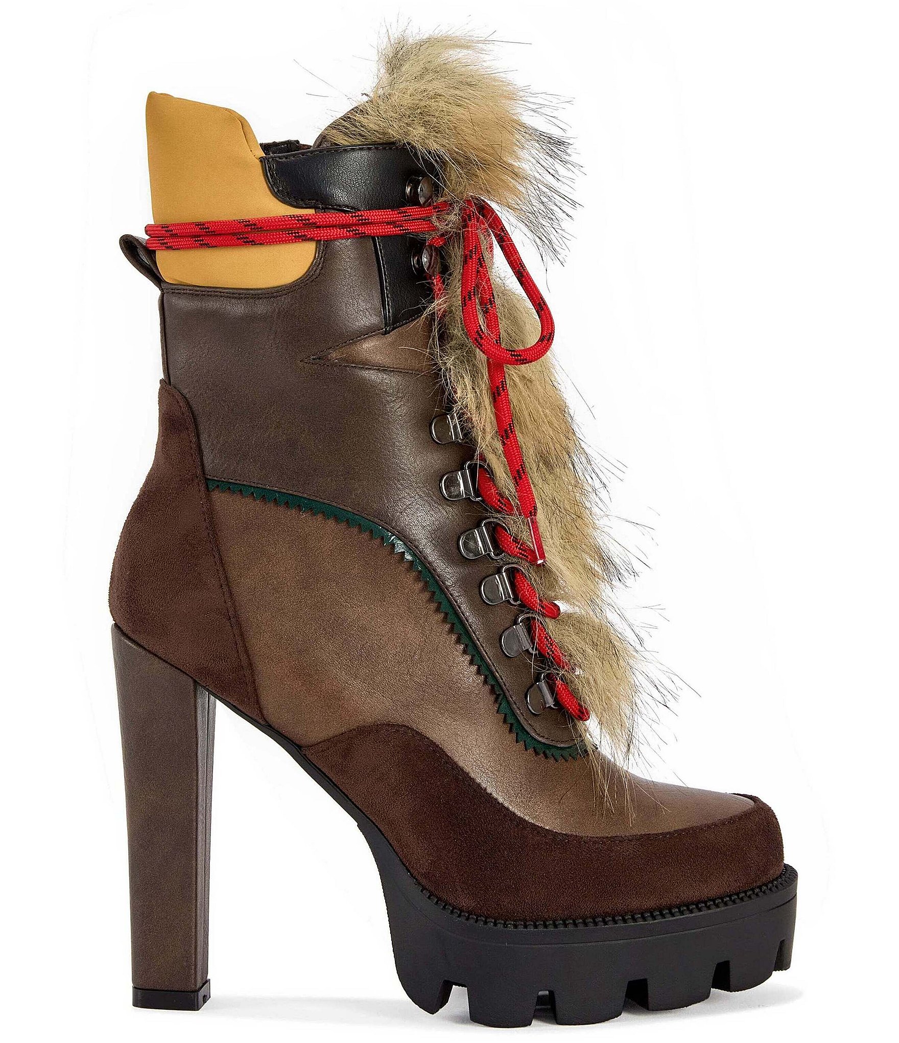 Azalea Wang Leader Hiker Lace Faux Fur Accent Lug Platform Booties