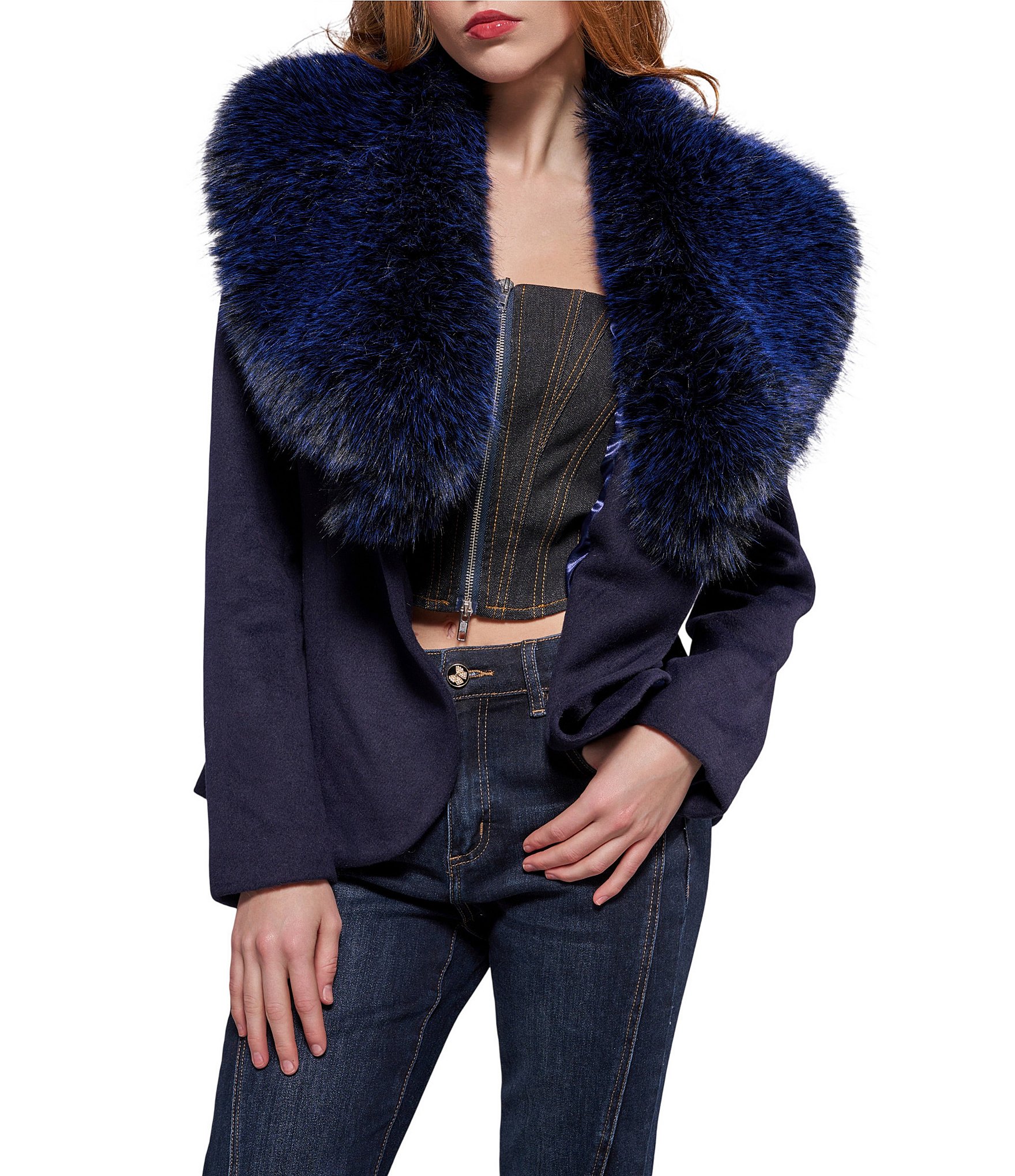 Azalea Wang Liliane Removable Faux Fur Button Front Blazer