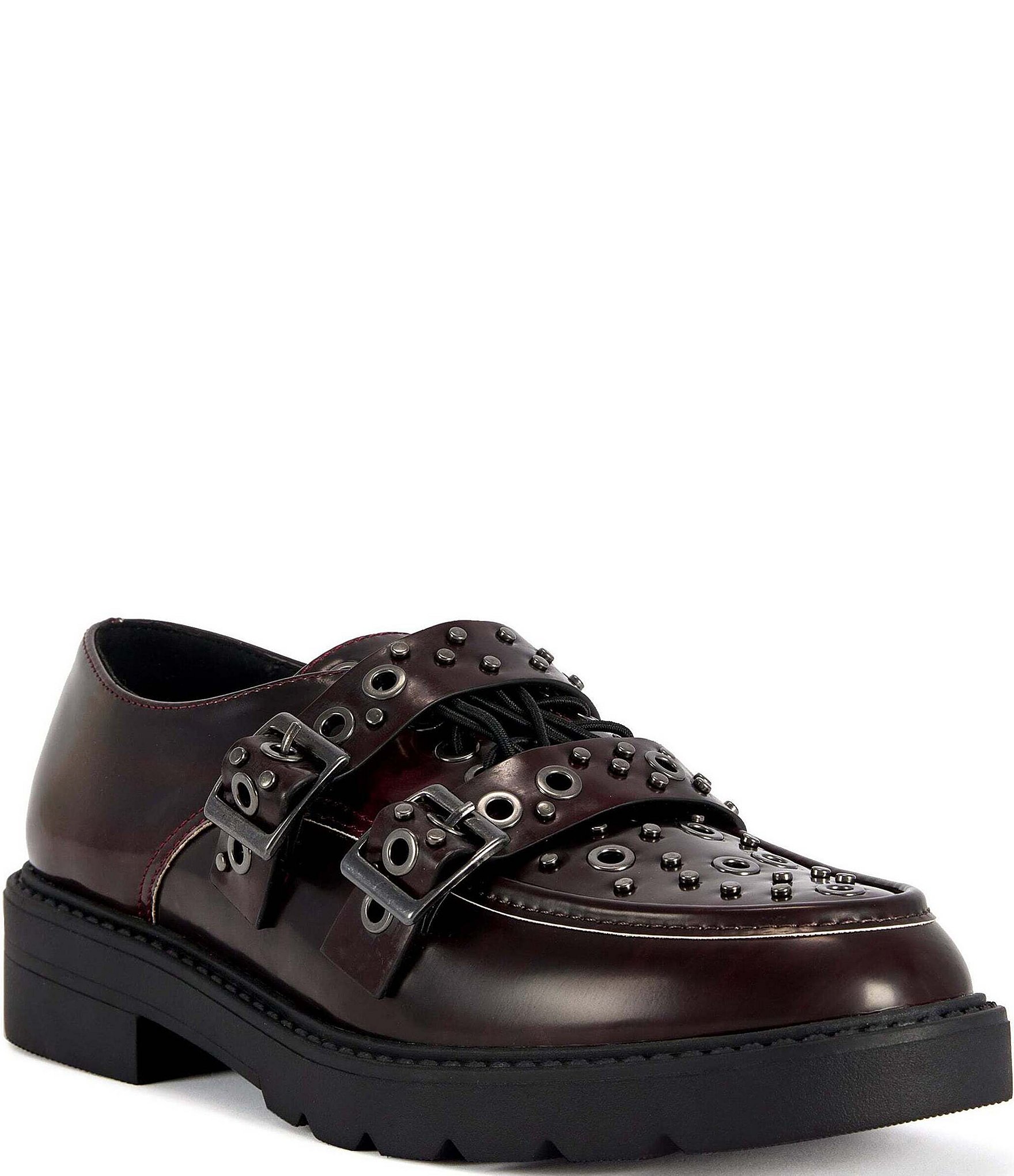 Azalea Wang Lox Stud Embellished Grommet Buckle Strap Loafers
