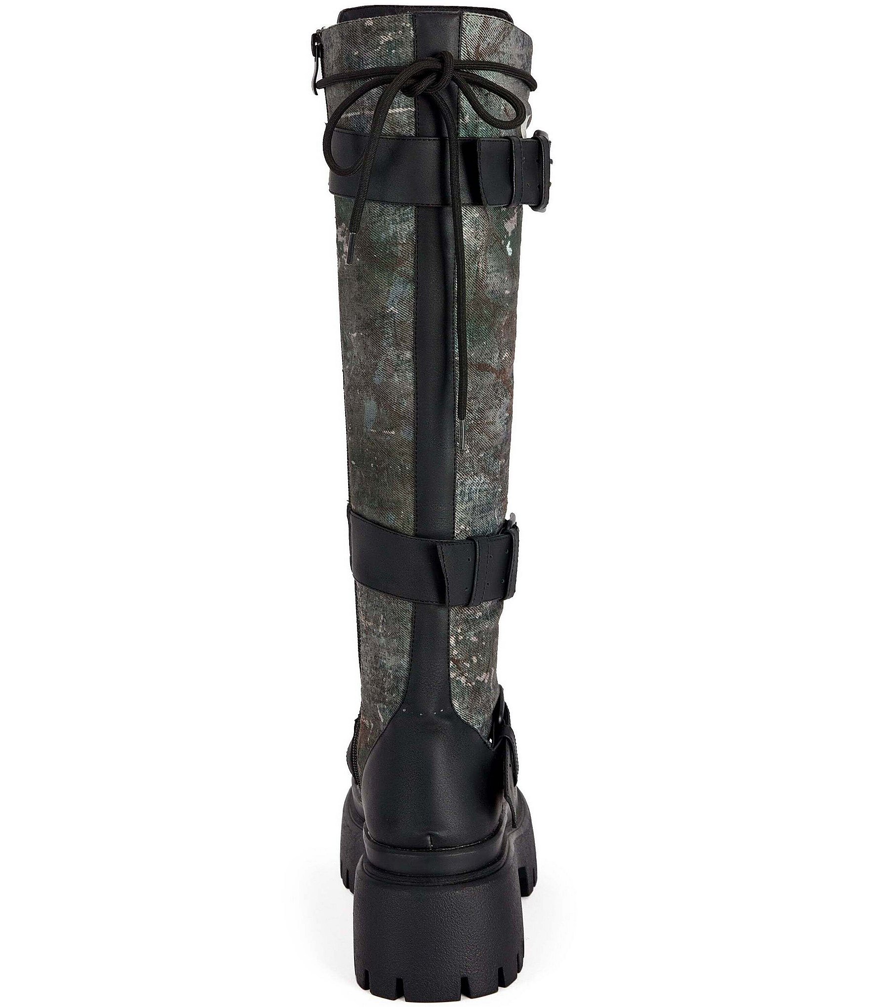 Azalea Wang Lyra Camouflage Buckle Strap Tall Platform Combat Boots