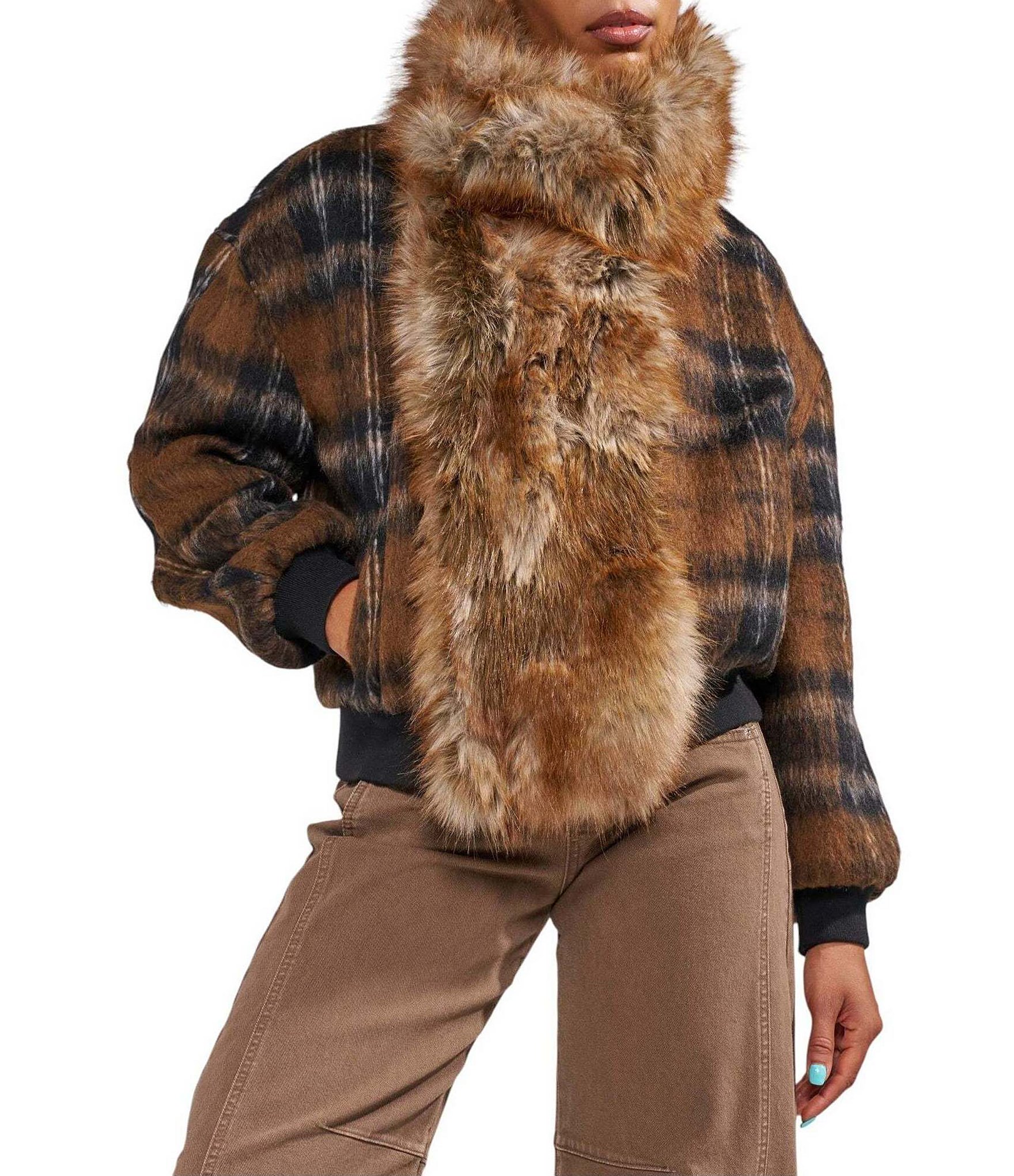 Azalea Wang Maddy Faux Fur Oversize Collar Button Front Jacket