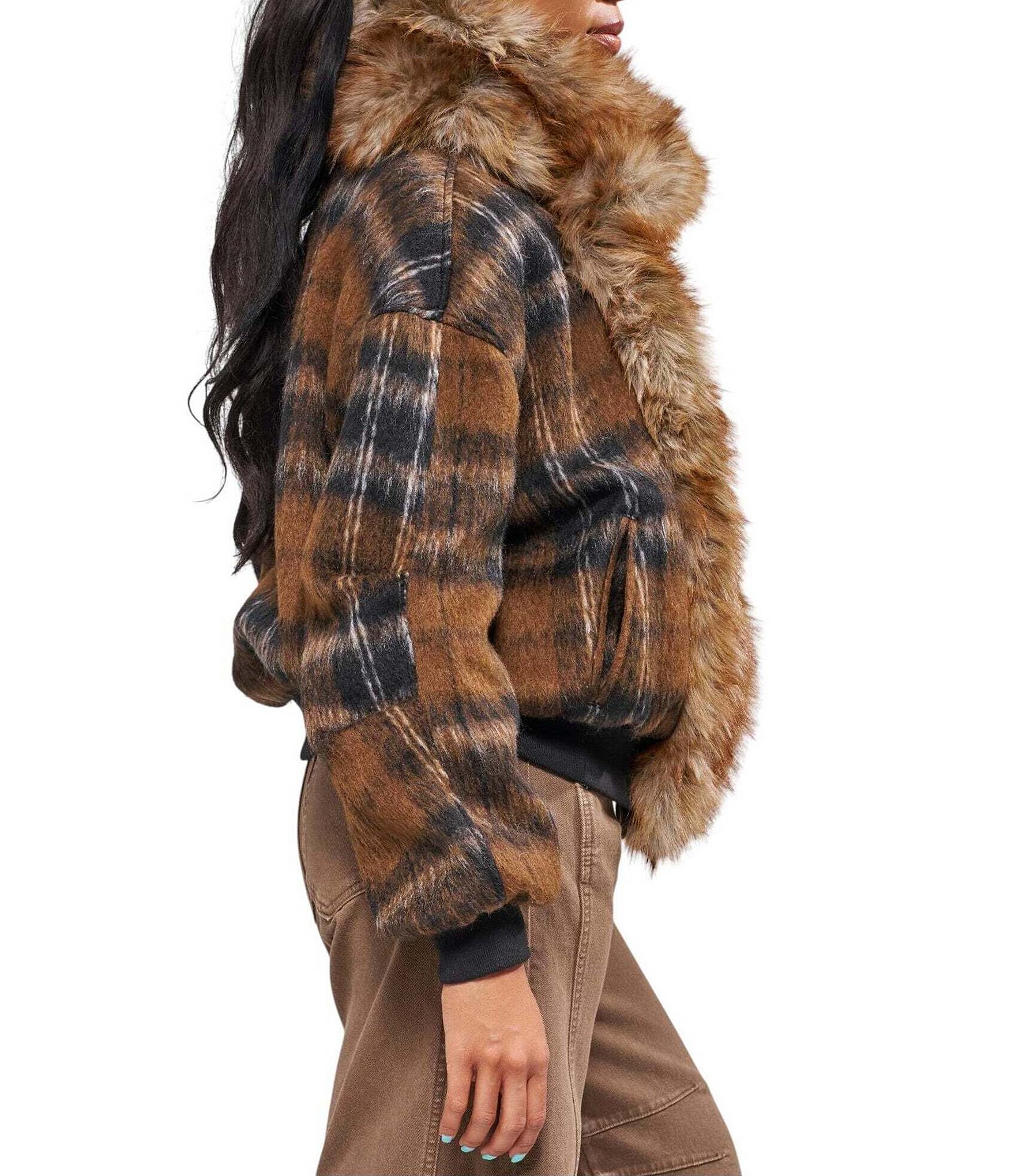 Azalea Wang Maddy Faux Fur Oversize Collar Button Front Jacket